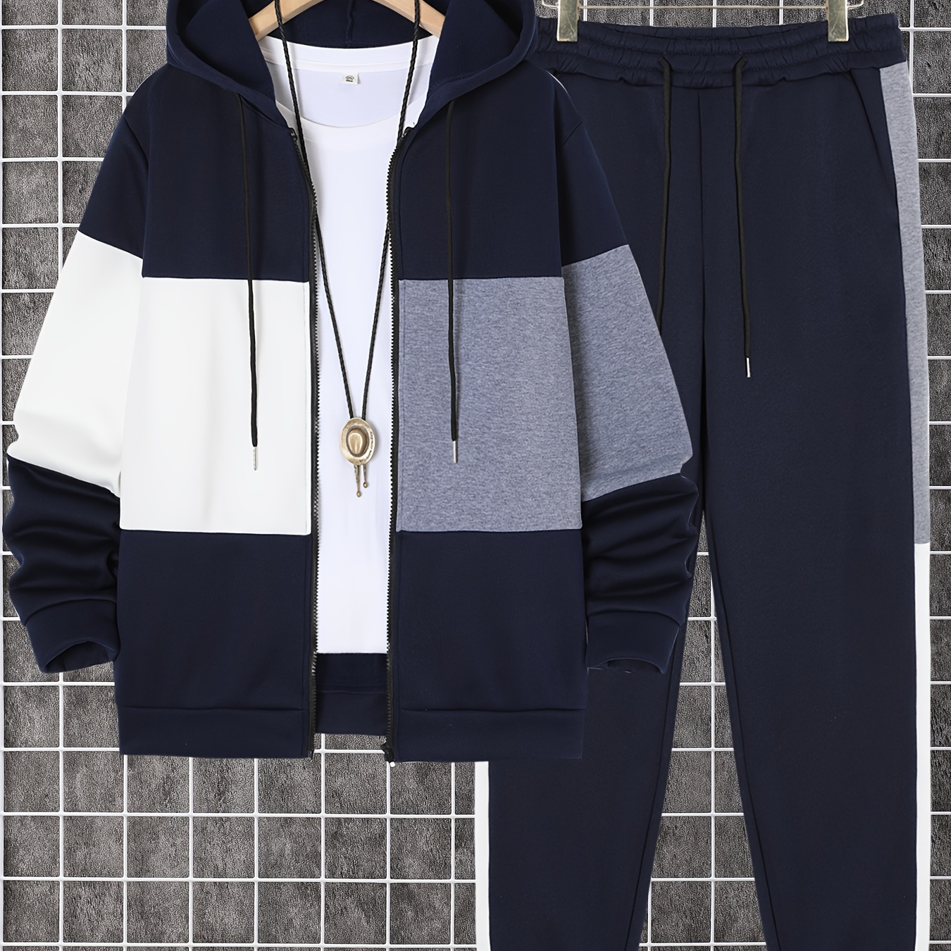 

2-piece Men's Athletic Tracksuit Set, Casual Long Sleeve Zip Up Hoodie With Drawstring And Jogging Pants Set For Gym Workout Running