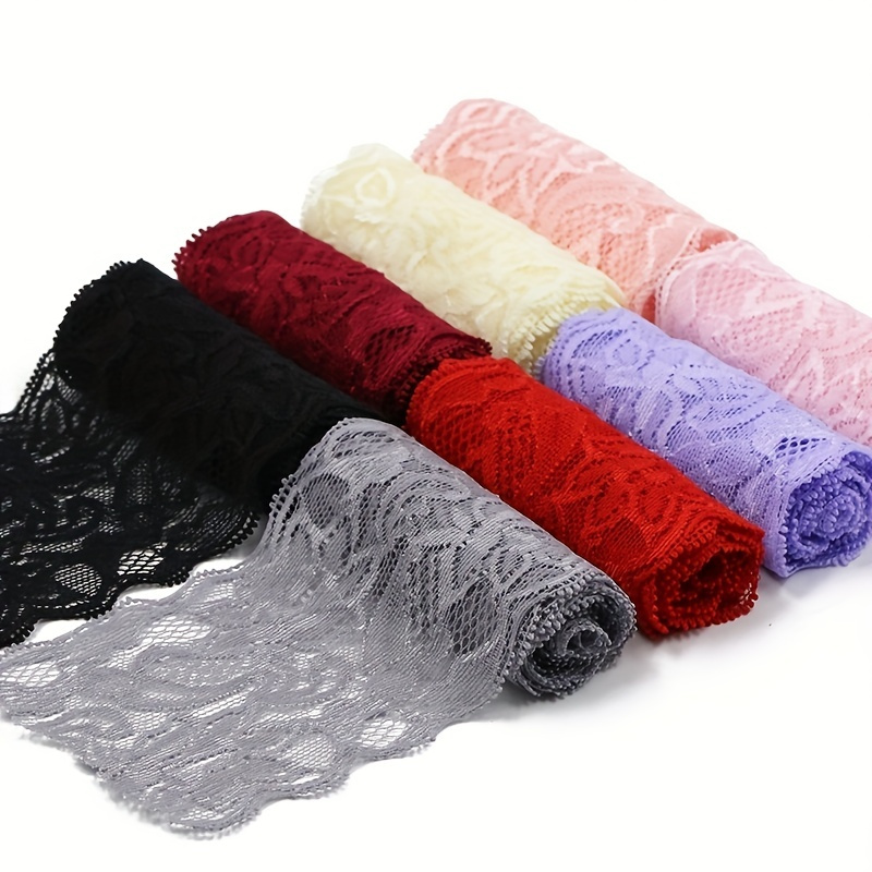 

1 Roll Embroidered Elastic Lace Fabric Ribbon For Garment Decoration, 8cm*2m