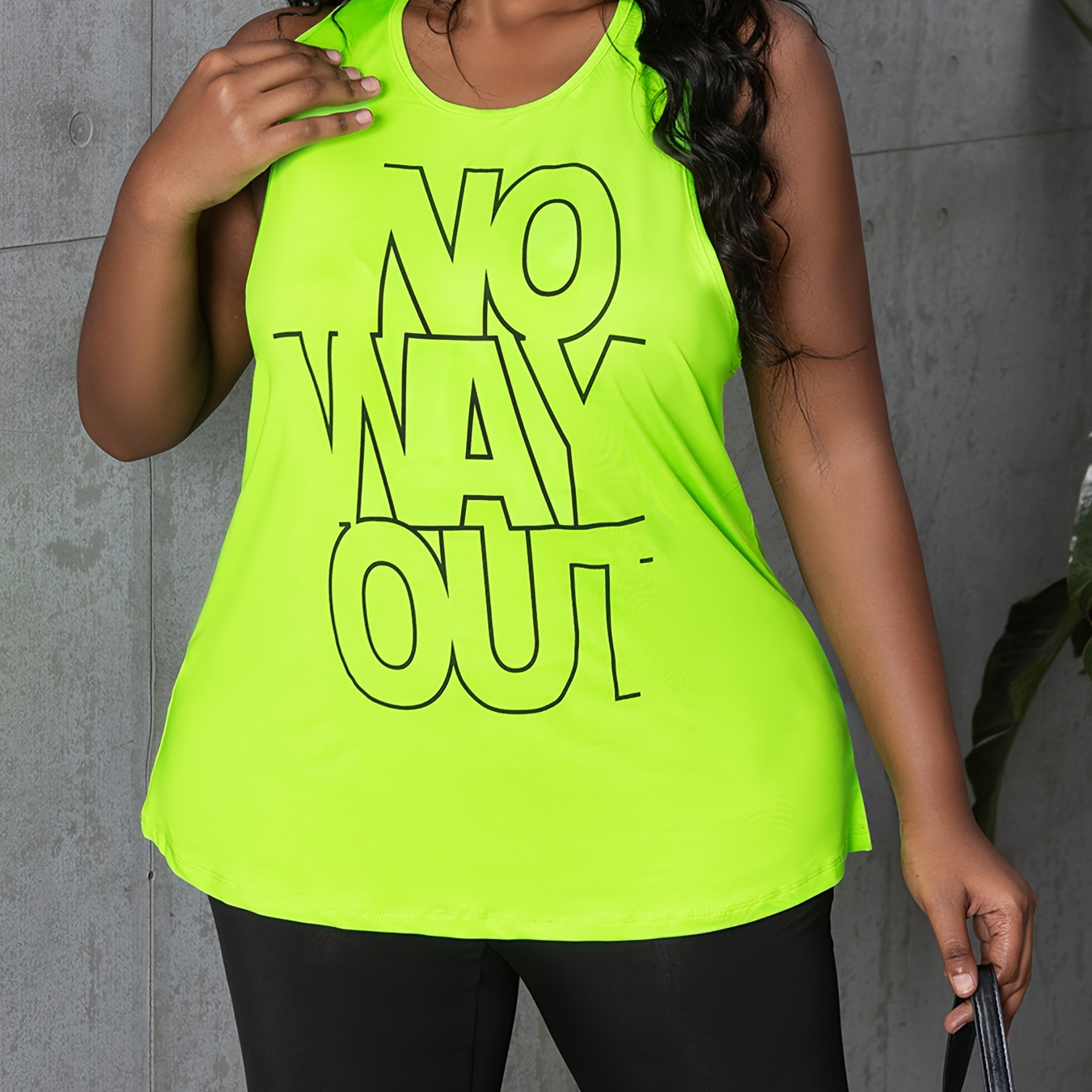 

Plus-size Athletic Letter Print Tank Top, Neon Green Racer Back Sleeveless Casual Sporty Workout Top