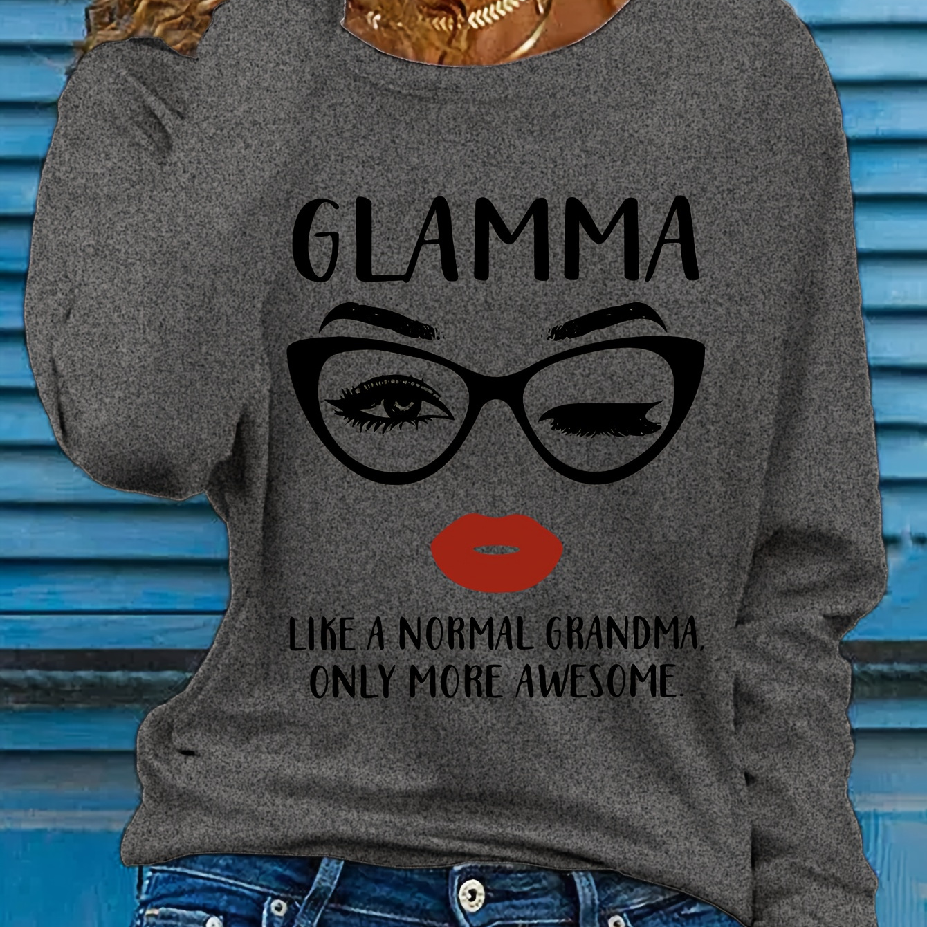 

Women's Long Sleeve Crew Neck T-shirt - " Like A Normal Grandma Only More Awesome" , Casual Polyester Top For Spring & Fall