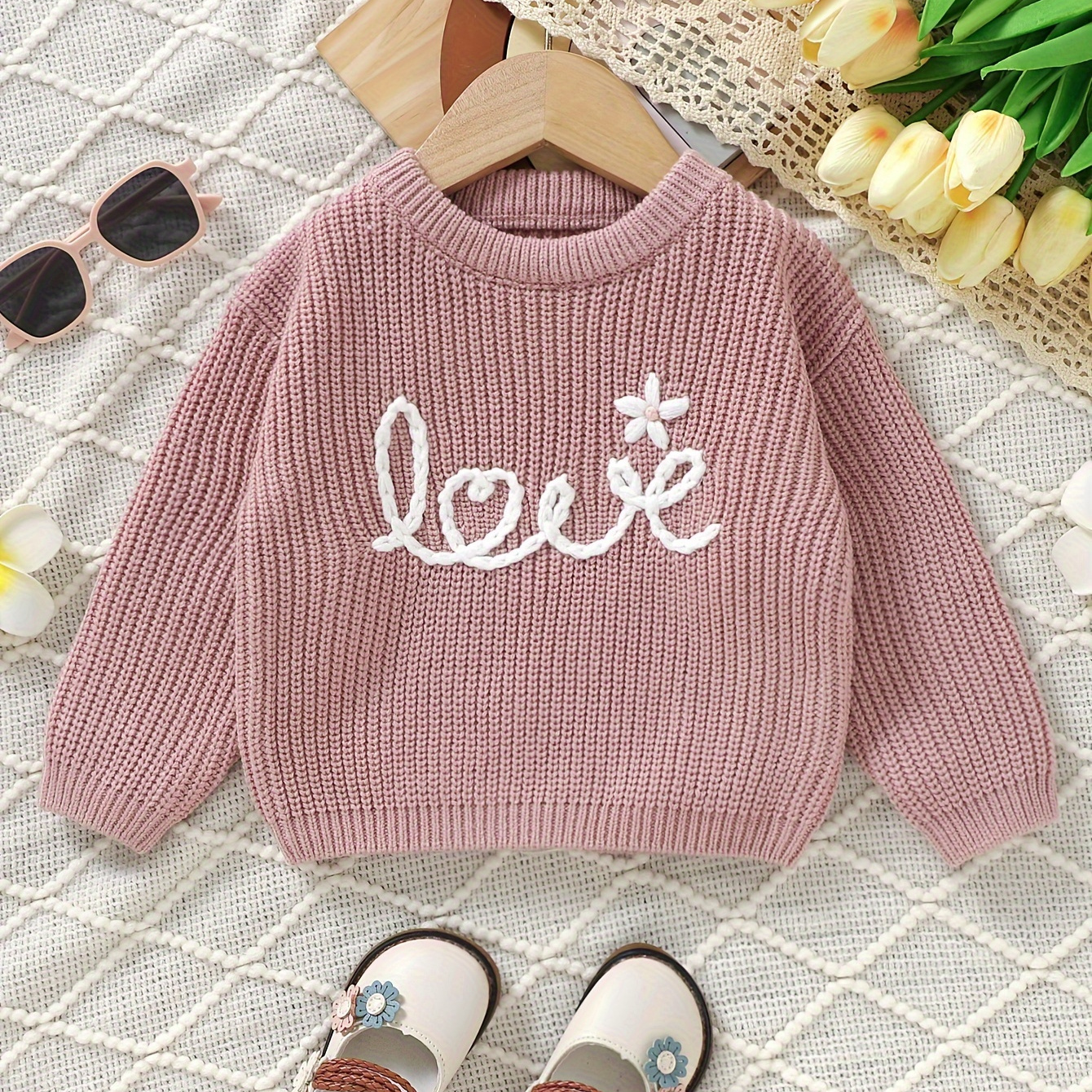 

Cute Baby Woolen Top Sweater, Baby Letter Embroidered Letter Fashion Warm Pullover
