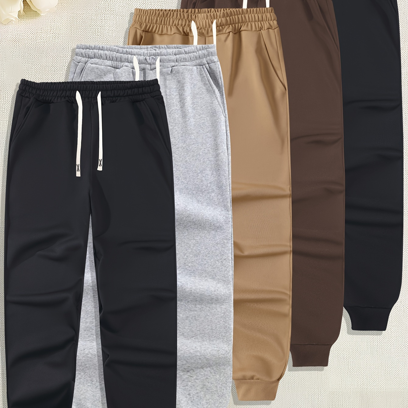 

Men's 5pcs Jogger Sweatpants With Drawstring Waist - Casual Knit Polyester Athletic Pants For Outdoor Activities