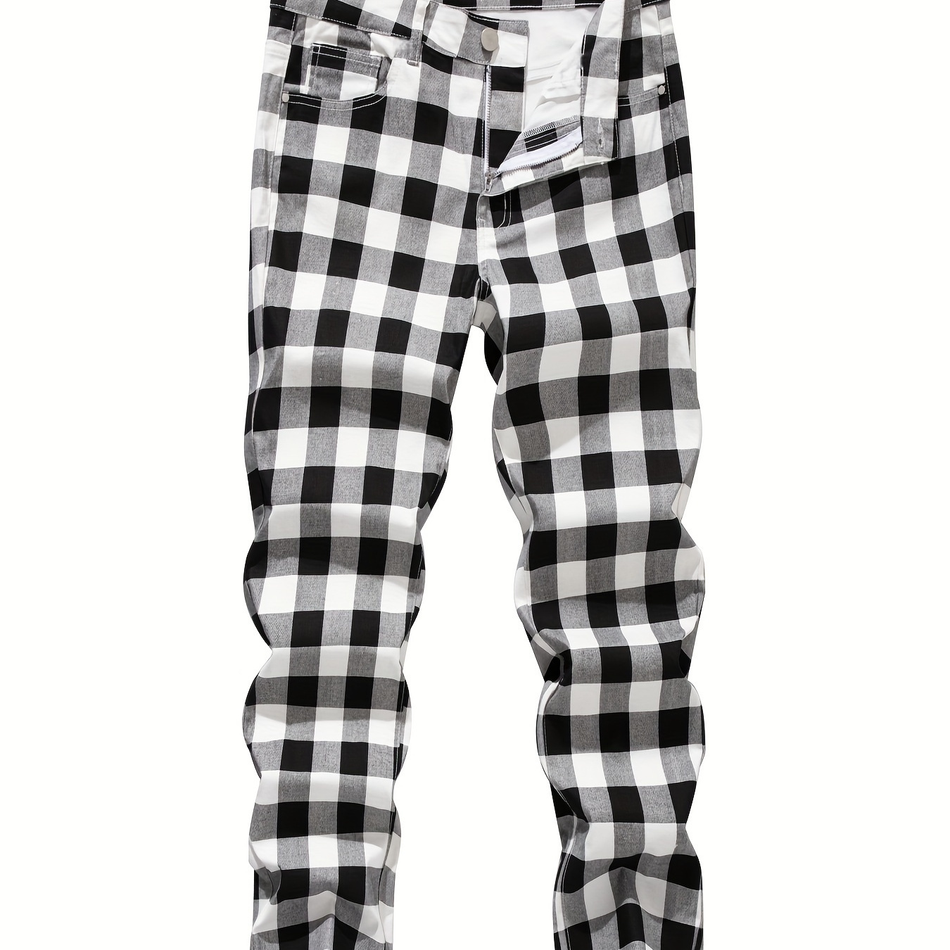 

Men's Plaid Graphic Print Jeans, Street Style Stylish Causal Denim Pants