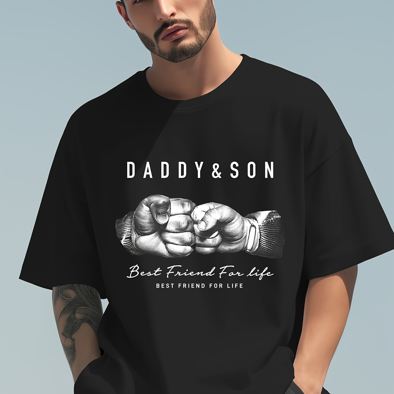 

Popular Pattern "daddy Son" Printed Cotton Men's T-shirt Graphic T-shirt Men's Summer Wear Men's Clothing