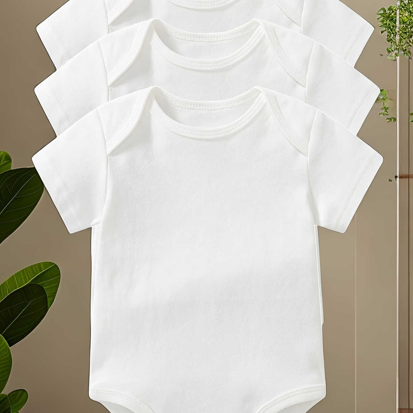

3pcs Baby Boys Comfy 100% Pure Cotton Bodysuit, Solid Color Short Sleeve Onesie, Baby Boy's Clothing, As Gift