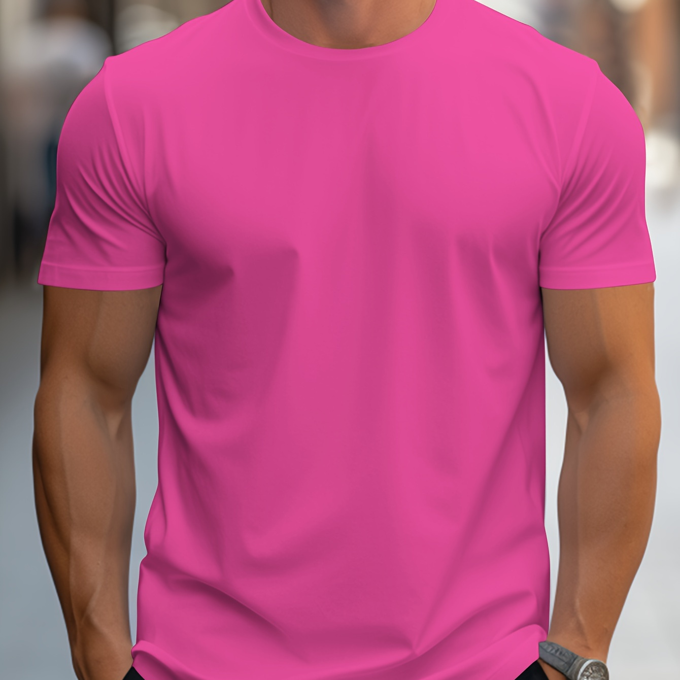 

Men' Solid Color Comfy Breathable T-shirt New Casual Neck Short Sleeve Tee For Spring Vacation