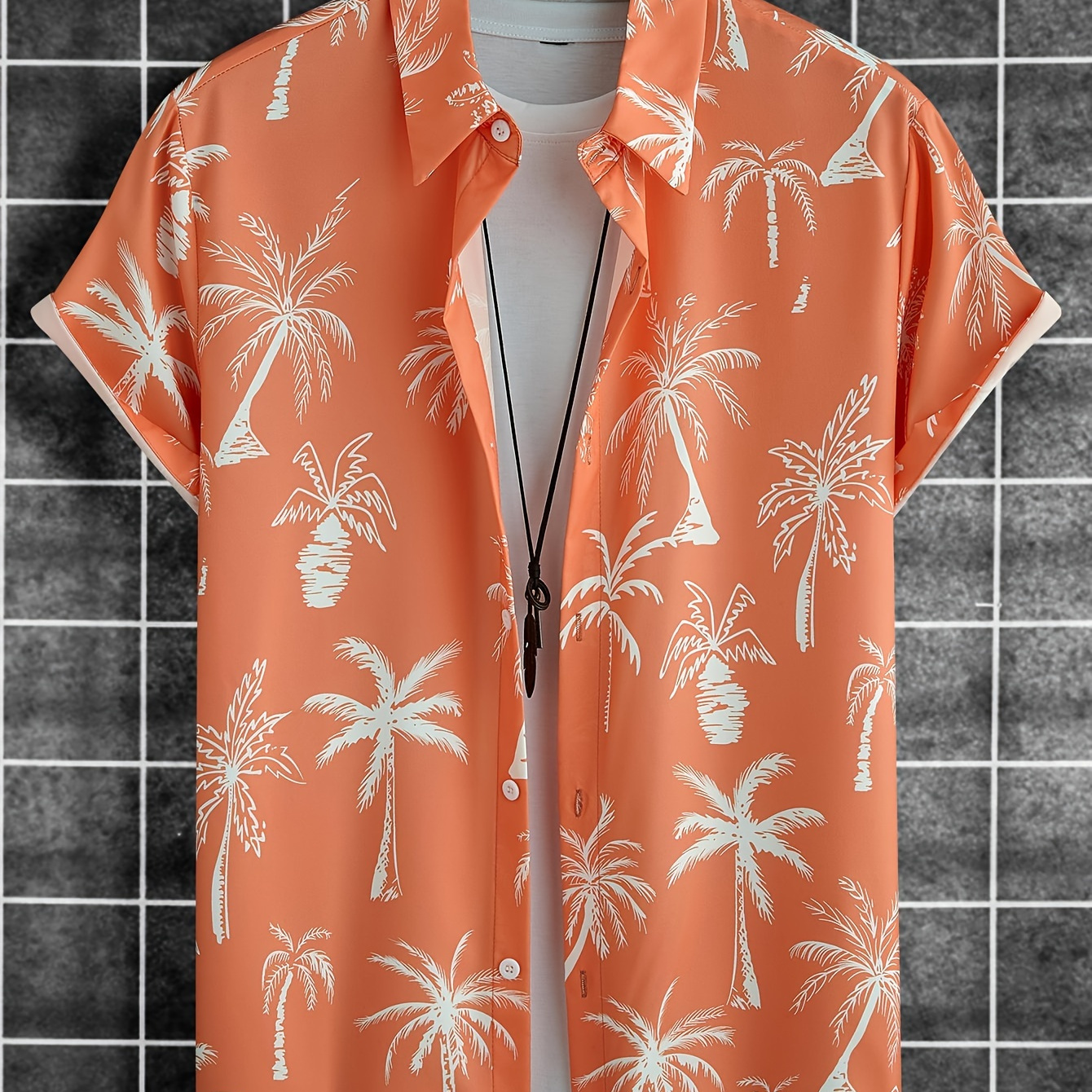 

Palm Tree Print Button Up Shirt, Men's Hawaiian Short Sleeve Shirt, Comfort Fit For Summer Beach, Pool And Resort