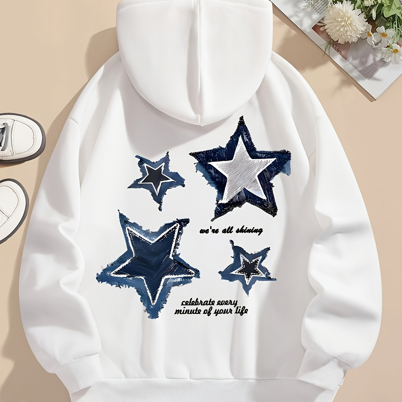 

1pc Women's Polyester Drawstring - Graphic , Hooded Sweatshirt