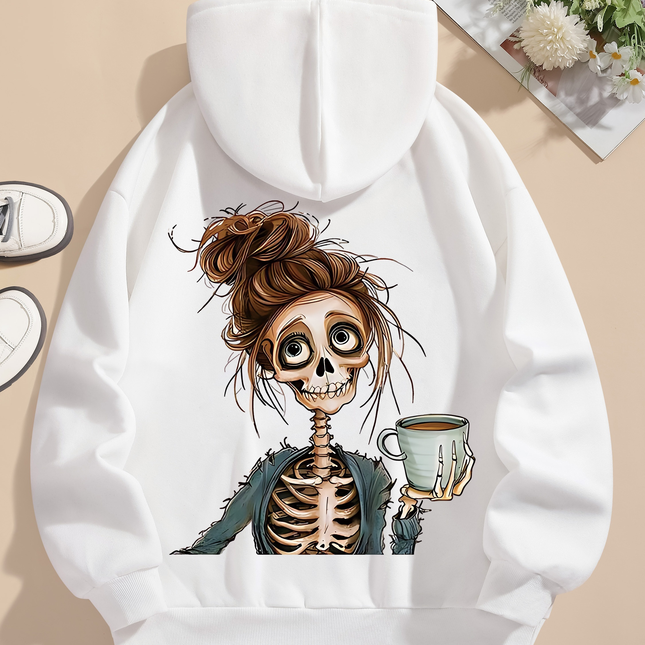 

Women' Hoodie, Casual Knit Sweatshirt With Skeleton Graphic, Polyester, , Pullover With Hood, Ladies' Fashion Apparel