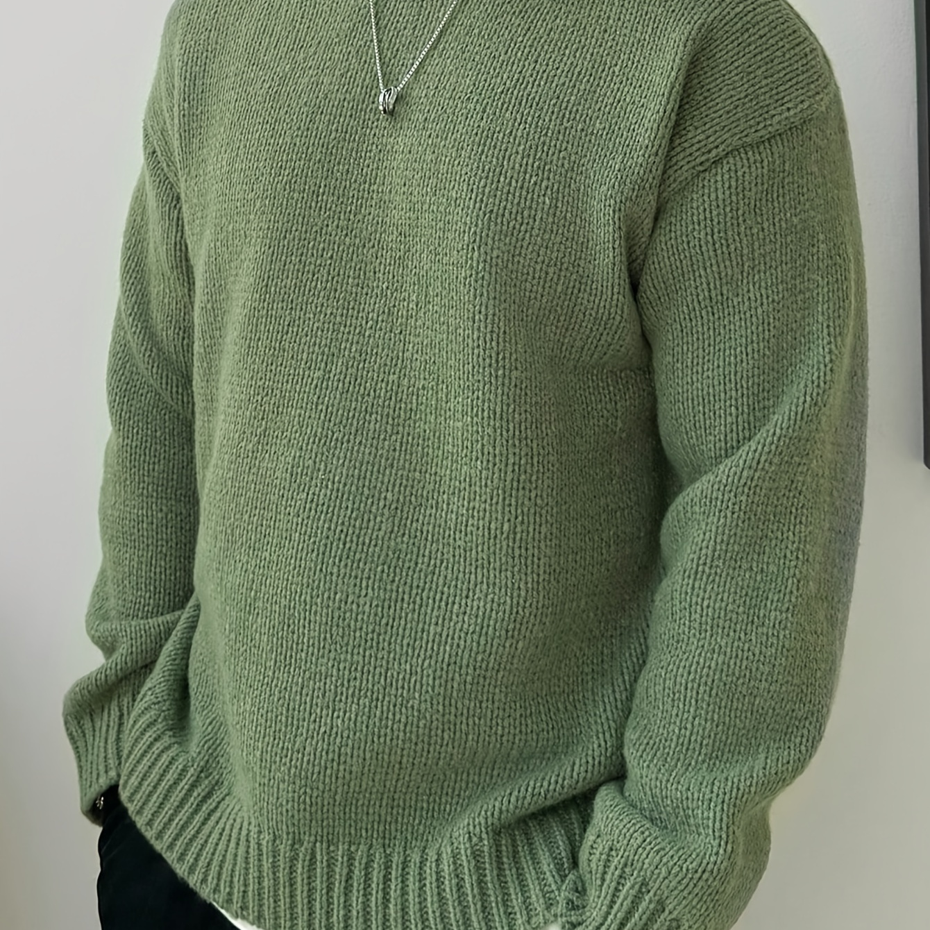 

Men' Knitted Pullover, Casual Long Sleeve Crew Neck Sweater For