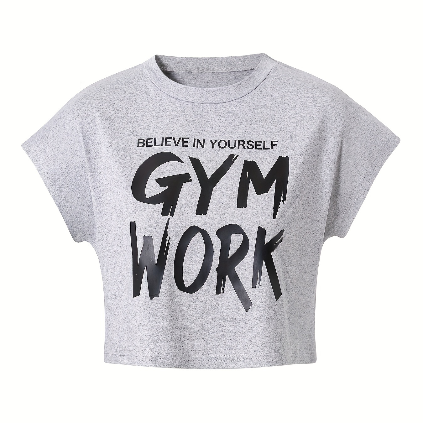 

Women's Y2k Vintage Casual Short Sleeve T-shirt, "believe In Yourself Gym Work" Graphic, Sports Style, Spring/summer, Gym Fitness Fashion Top