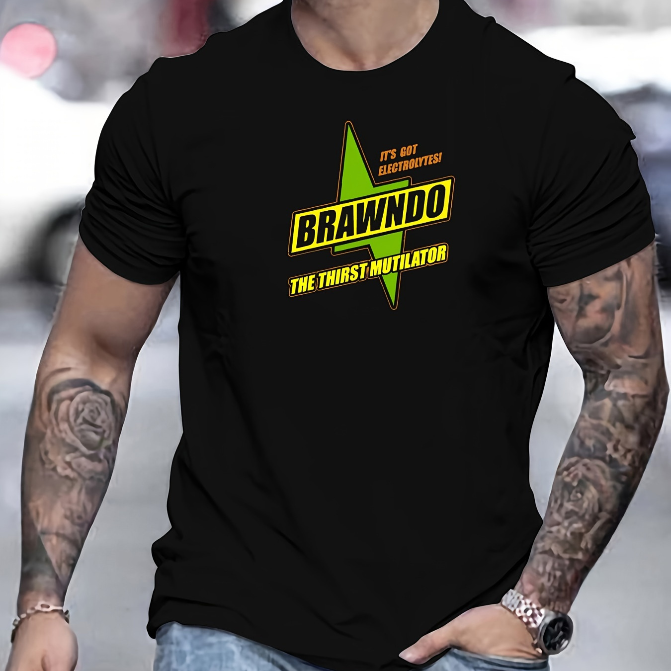 

Brawndo Men's Casual Crew Neck T-shirt - Summer Short Sleeve, Breathable Polyester , Solid Color