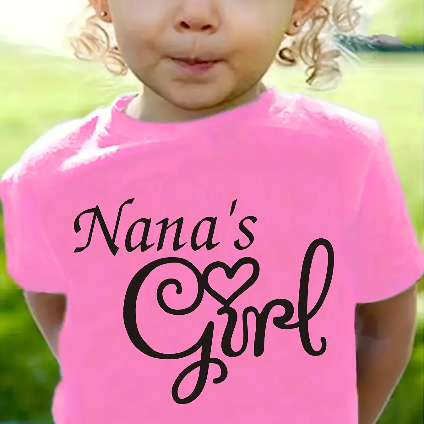 

Nana's Girl Print Short Sleeve T-shirt, Comfy Casual Crew Neck Tops For Girls Summer