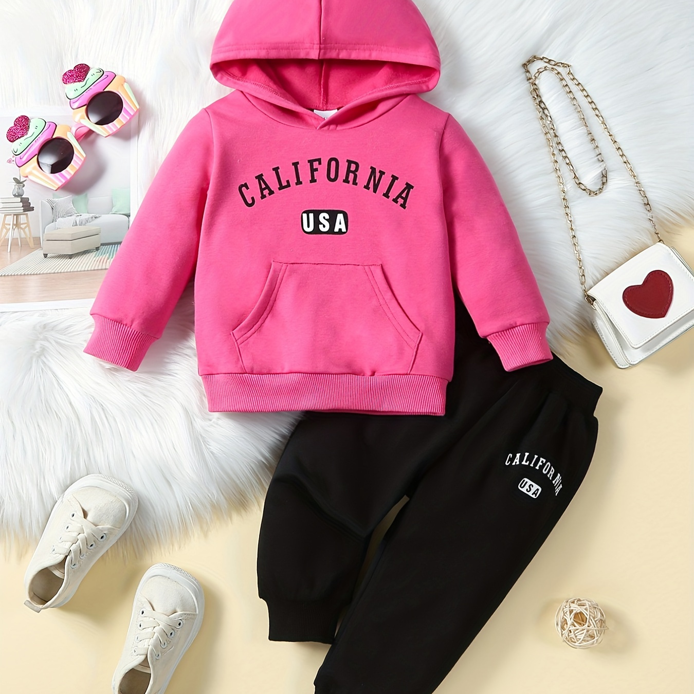 

2pcs Baby Girls Fashion Casual Outfit, Letter Print Hooded Long Sleeve Sweatshirt & Casual Trousers Set Autumn Winter Clothes