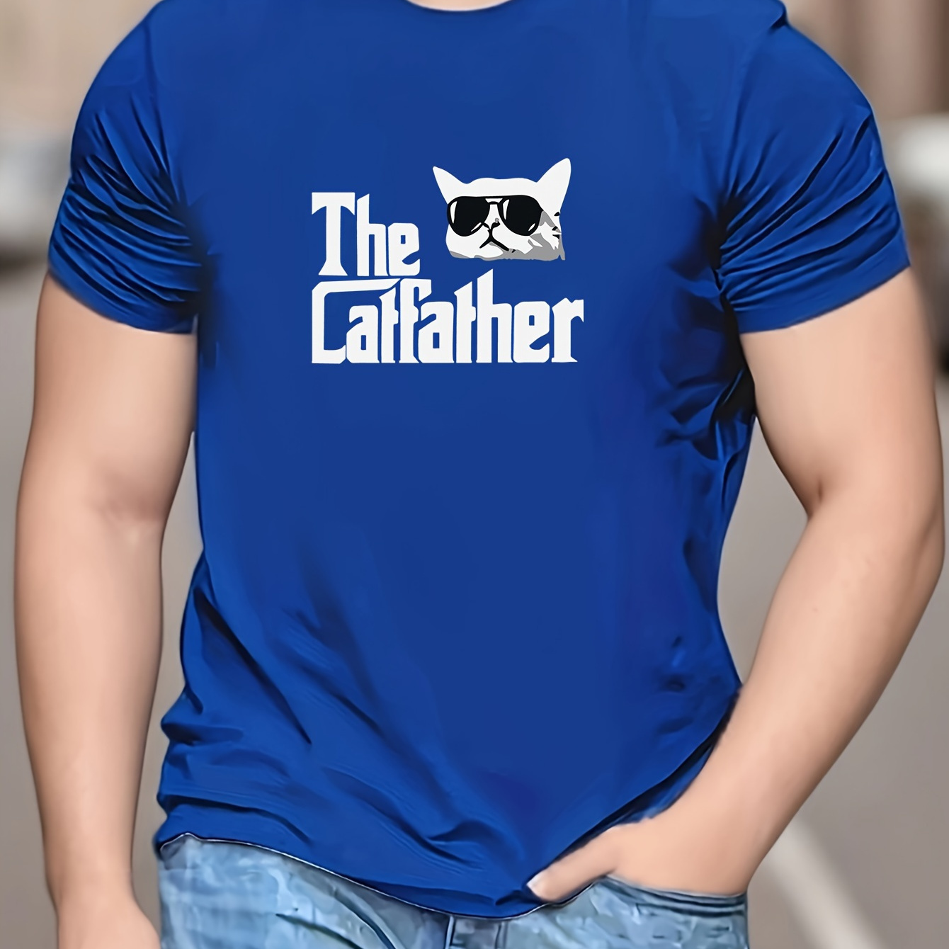 

'' Cute Kitten Creative Print Stylish T-shirt For Men, Casual Summer Top, Comfortable And Fashion Crew Neck Short Sleeve, Suitable For Daily Wear