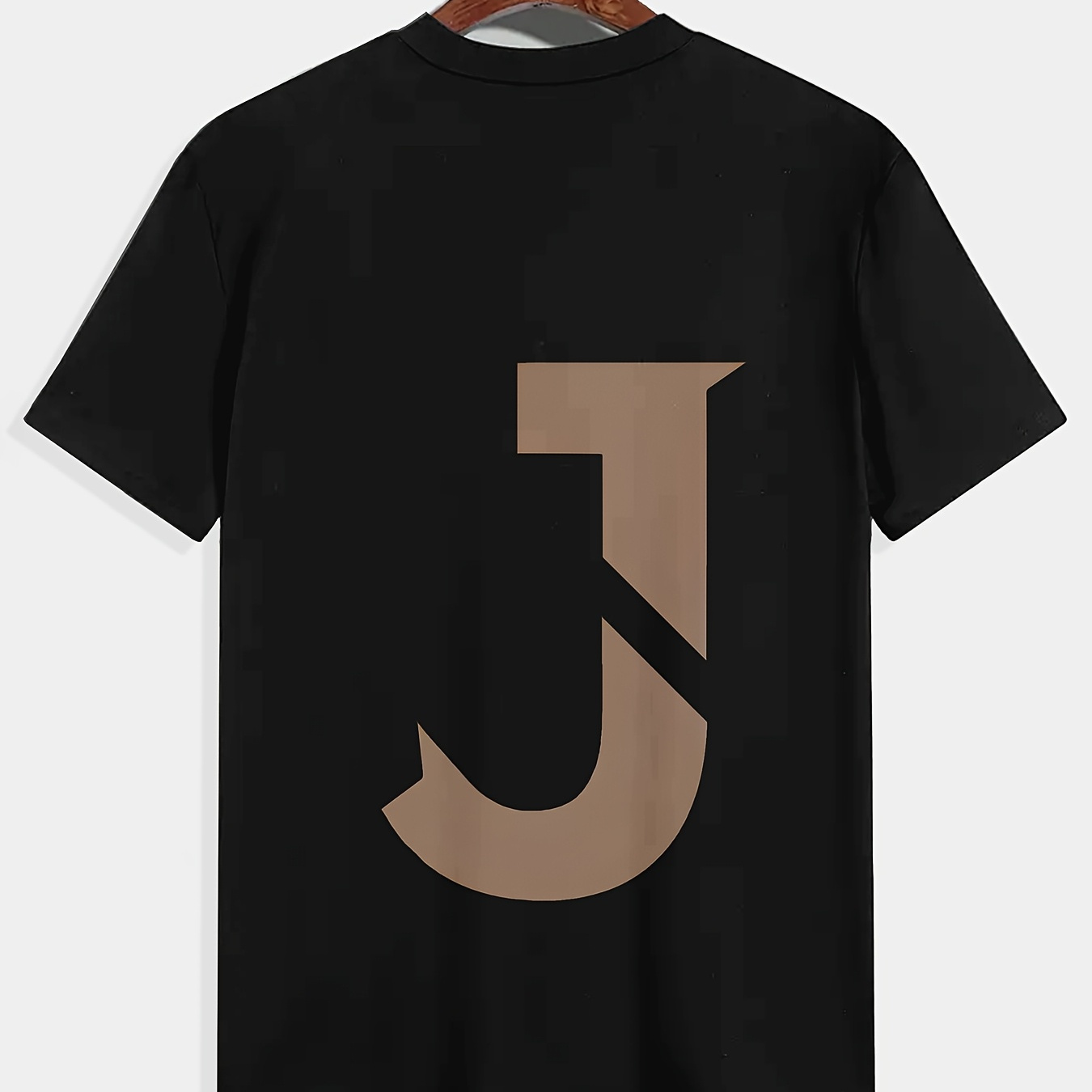 

Men's Short Sleeve T-shirt With Creative 'j' Print, Casual Crew Neck, Polyester Knit Fabric With Slight Stretch, Regular Fit, For