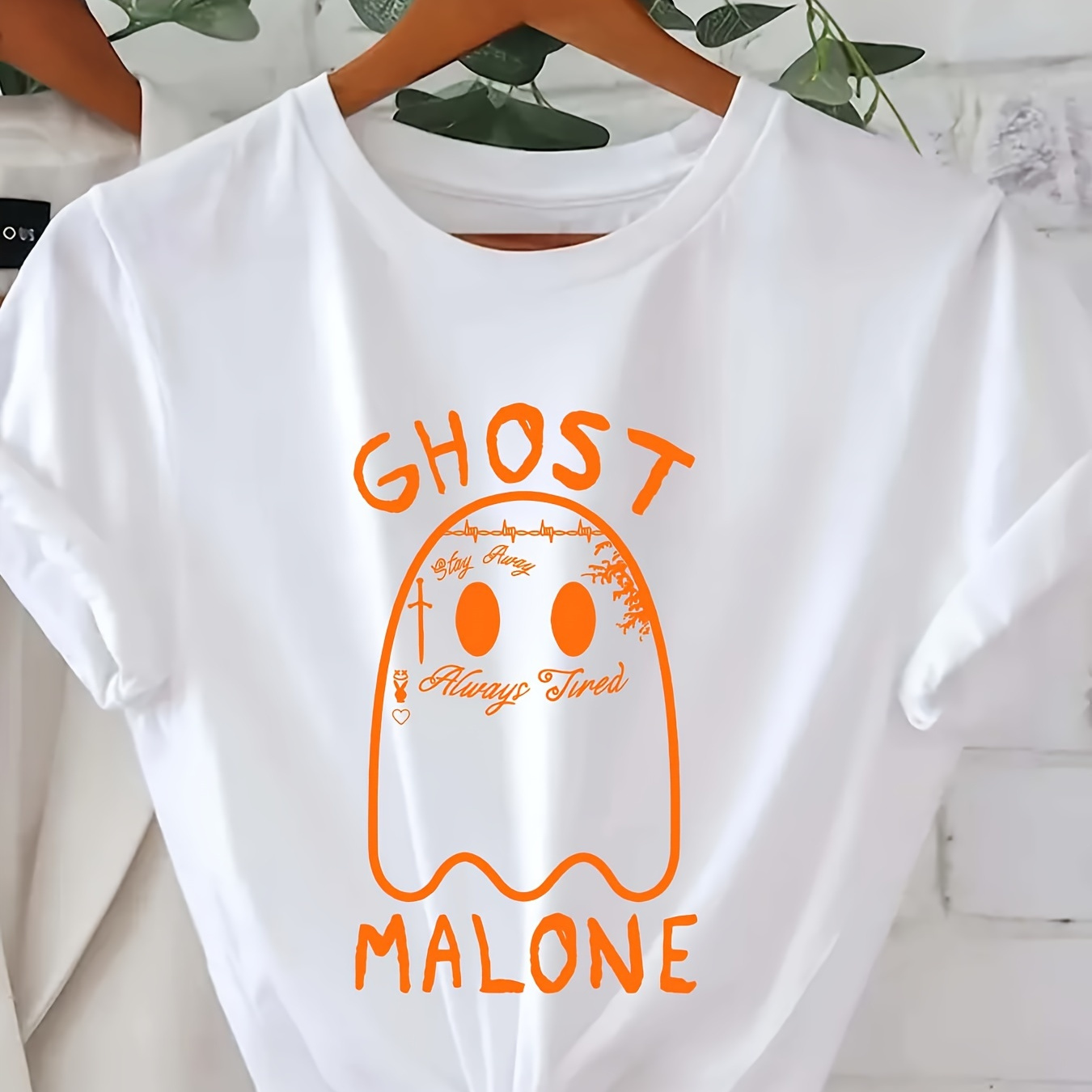 

Halloween Ghost Print T-shirt, Short Sleeve Crew Neck Casual Top For Summer & Spring, Women's Clothing