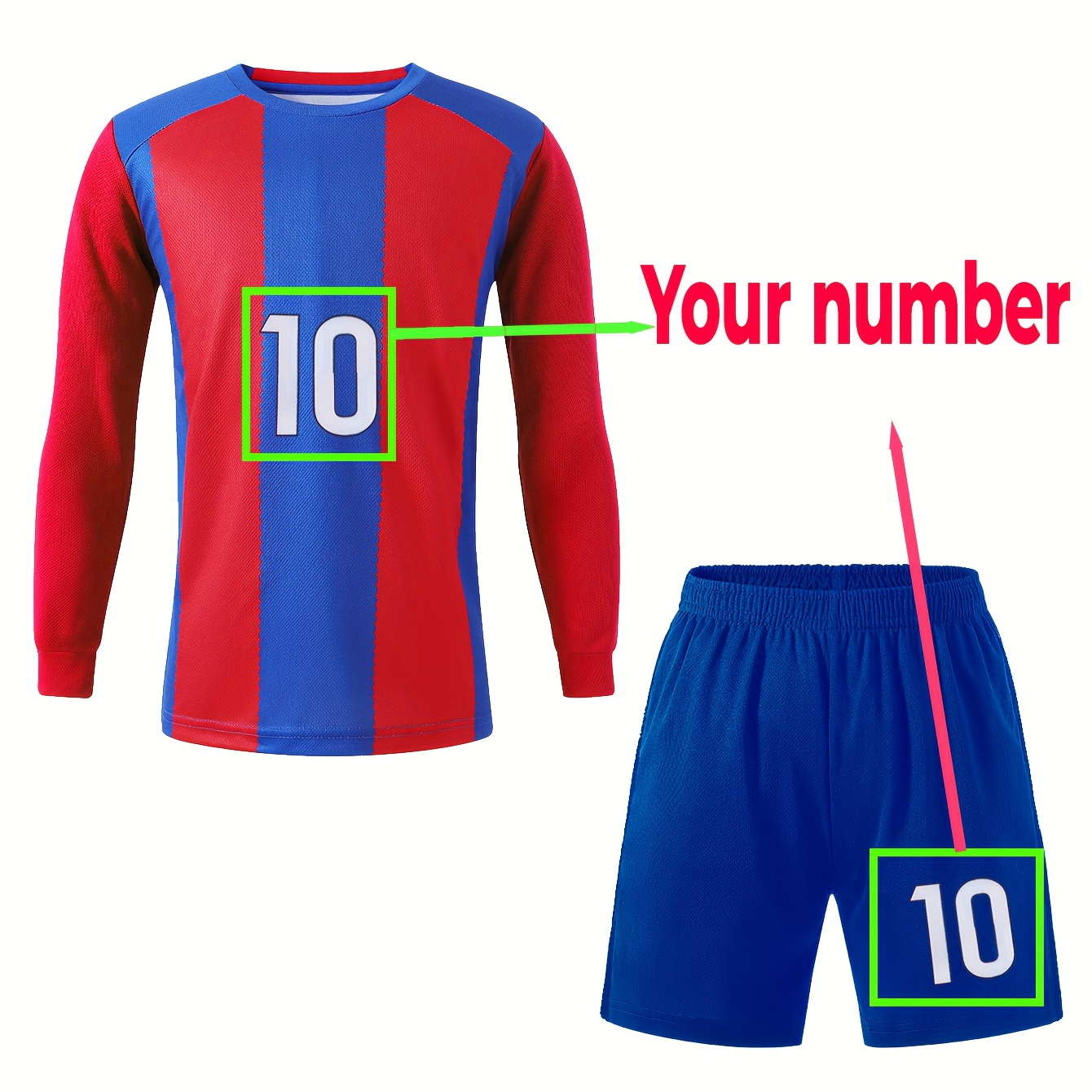 

' Customizable Striped Quick-dry Soccer Jersey And Shorts Set - Personalized Name & Number, Long Sleeve, Polyester , Ideal For & Casual Wear, Soccer Gifts For Girls, Outdoor