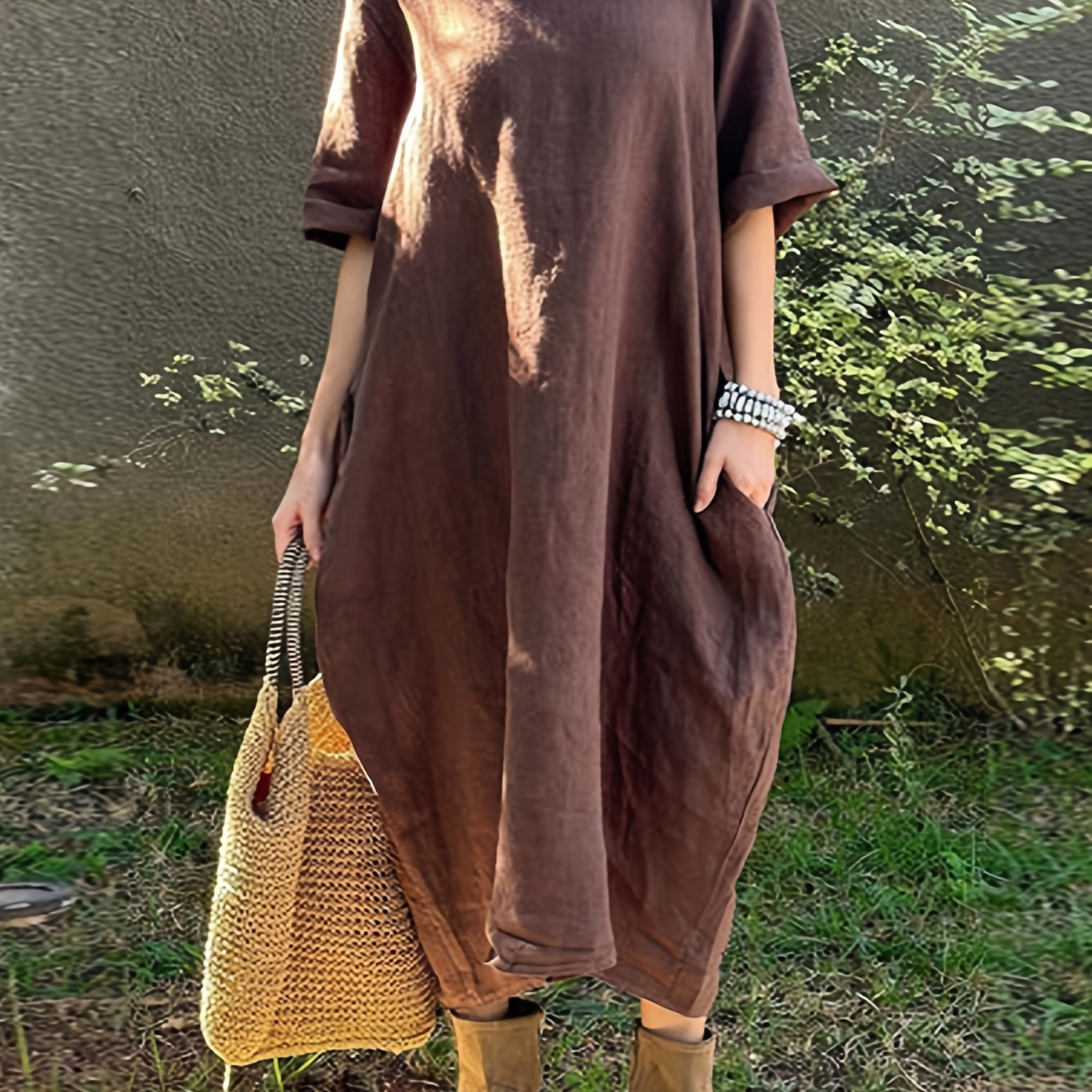 

Women's Long Solid Color -linen Dress