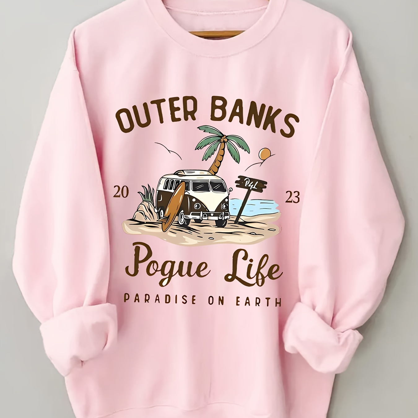 

Outer Banks Print Long Sleeve Sweatshirt, Crew Neck Casual Sweatshirt For Fall & Winter, Women's Clothing