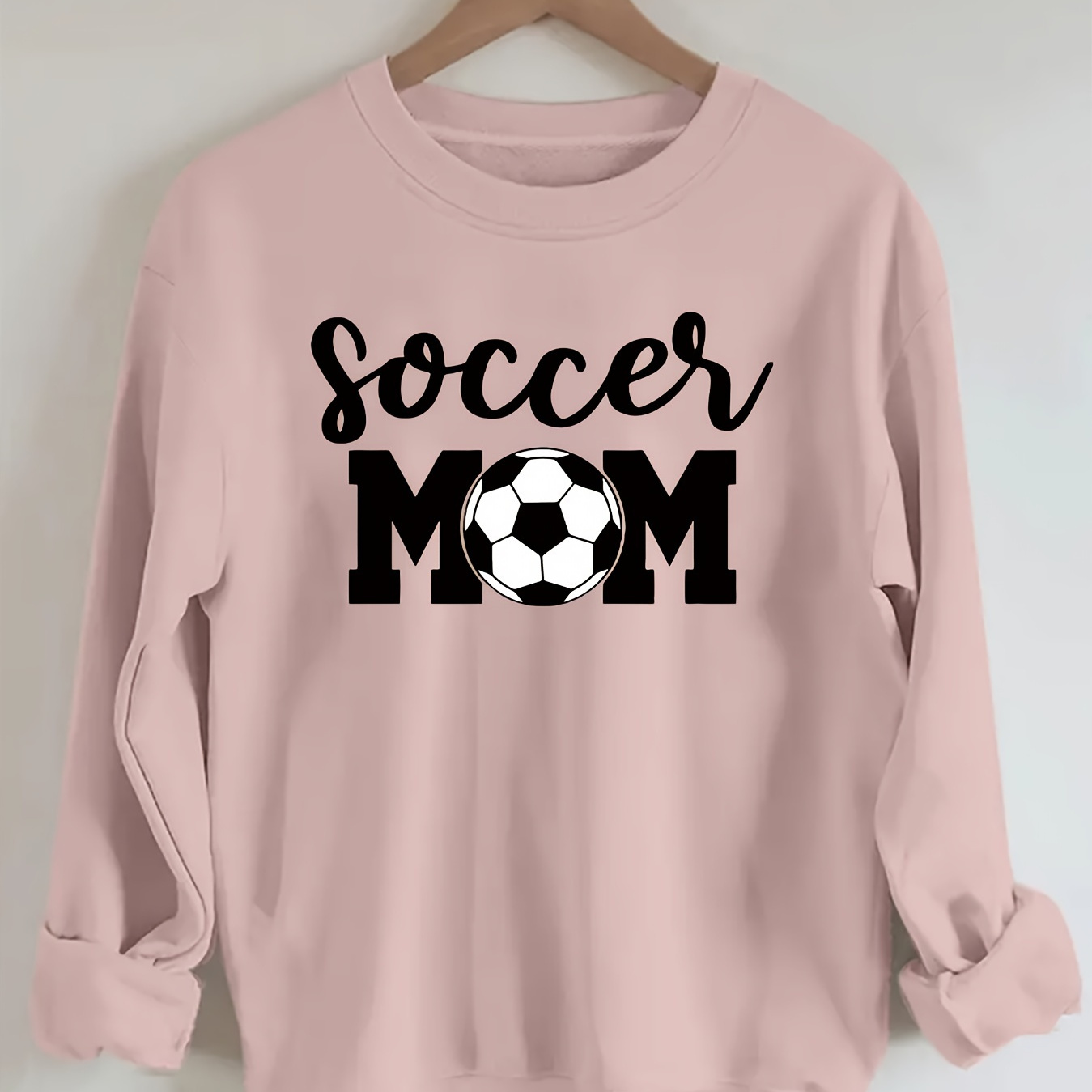 

Plus Size Soccer Mom Print Pullover Sweatshirt, Casual Long Sleeve Crew Neck Sweatshirt For Fall & Winter, Women's Plus Size Clothing