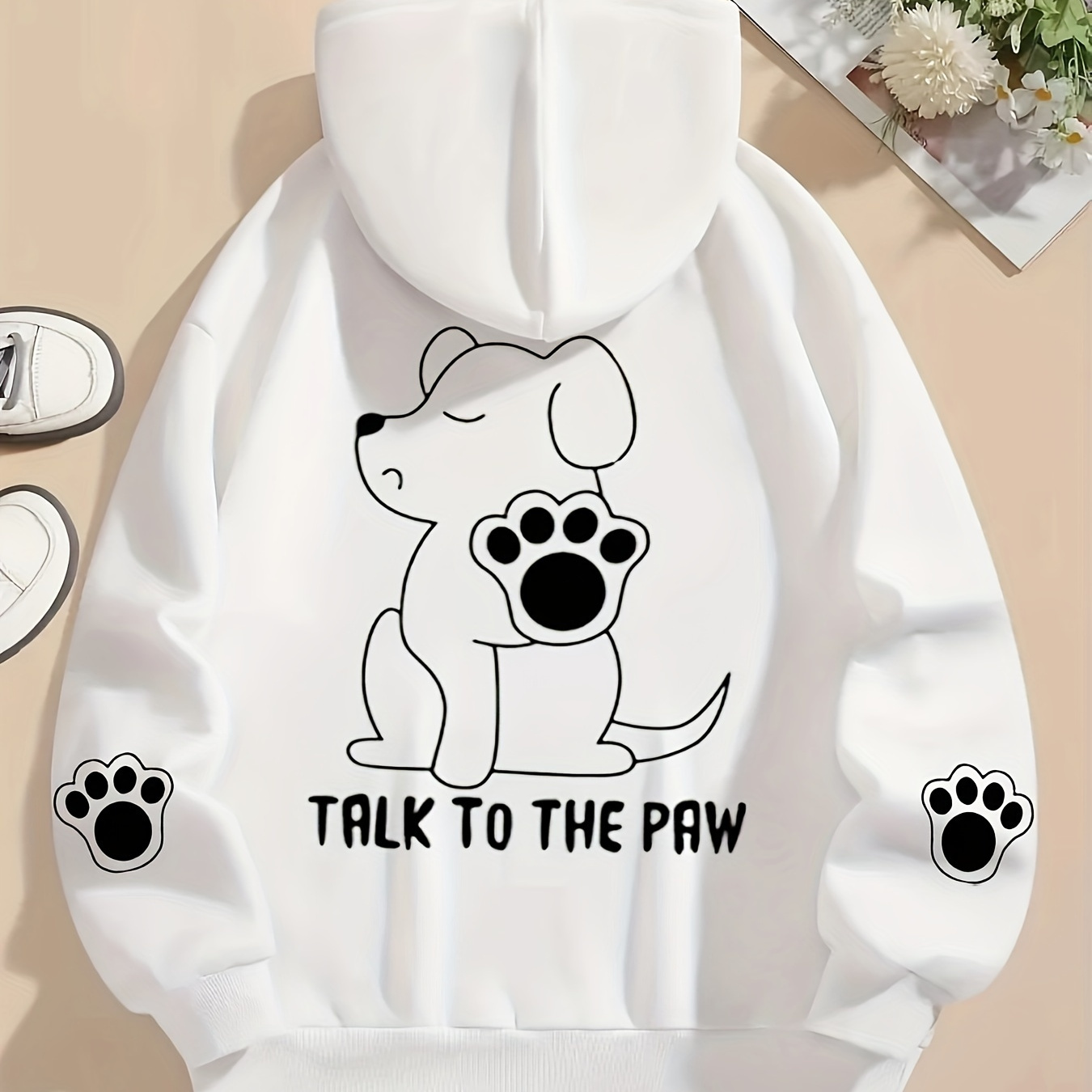 

Dog & Letter Print Hoodie, Drawstring Casual Hooded Sweatshirt For Winter & Fall, Women's Clothing