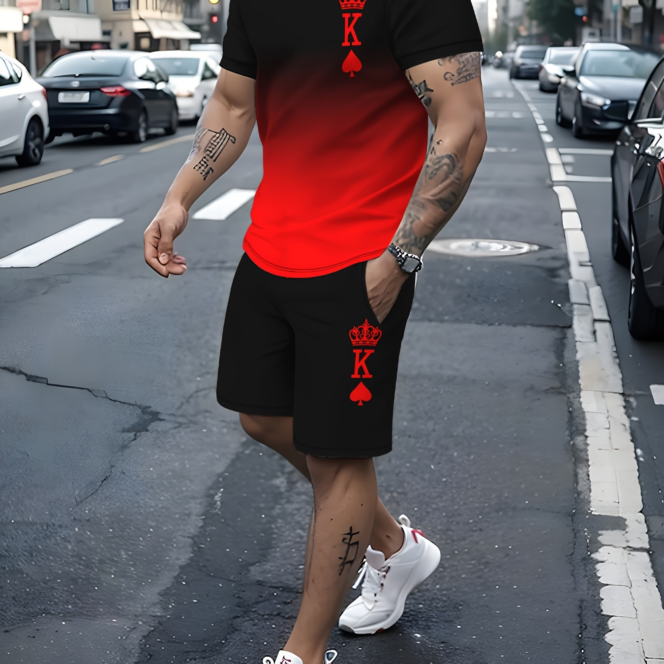 

Men's Summer Casual Sportswear Set 3d Print Fashion Crew Neck Short Sleeve T-shirt And Shorts Outfit Polyester 100% Slight Stretch Regular Fit Knit Fabric