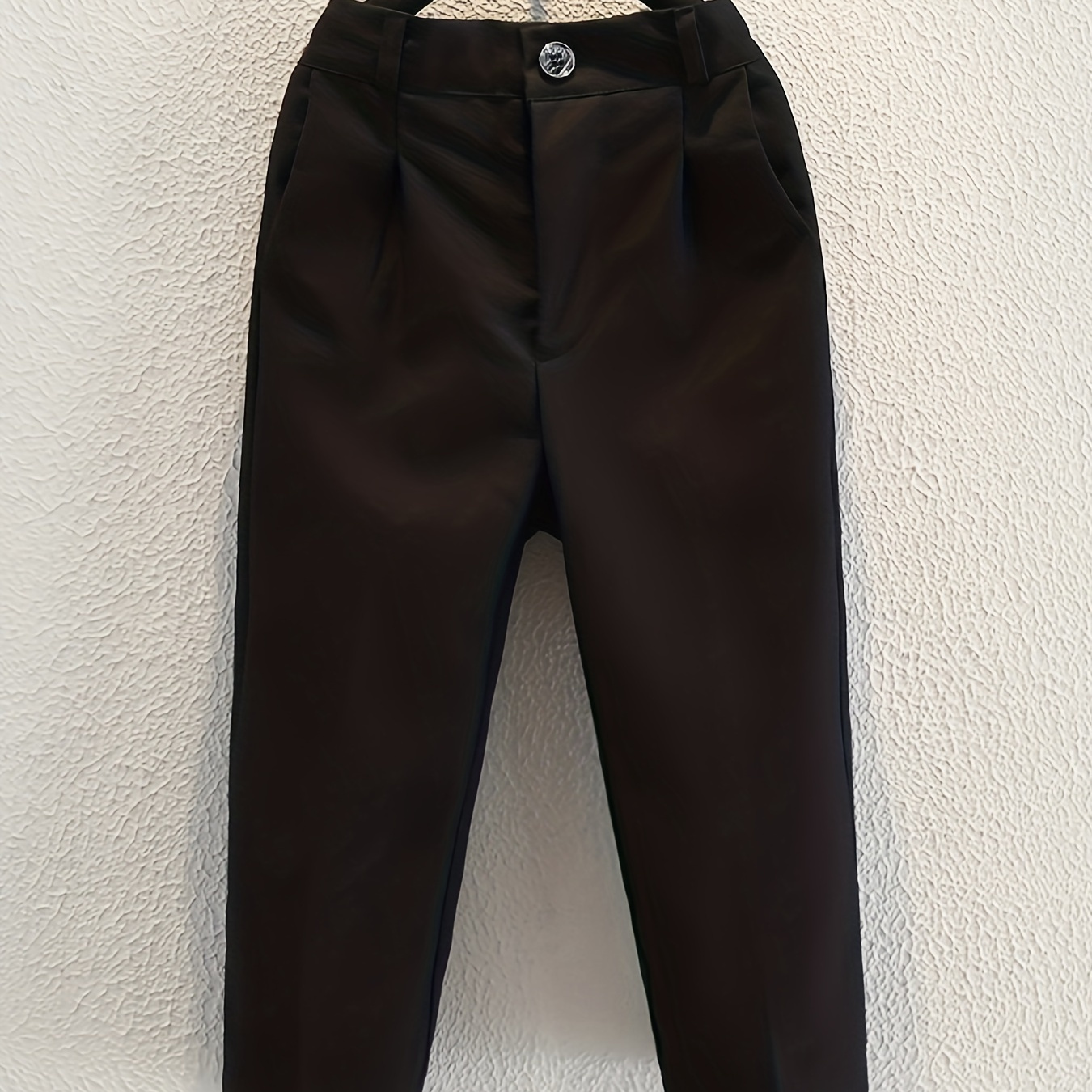 

Boys Solid Dress Pants, Preppy Style Elastic Waist Formal Trousers, Performance School Uniform, Spring/autumn Slacks For Boys