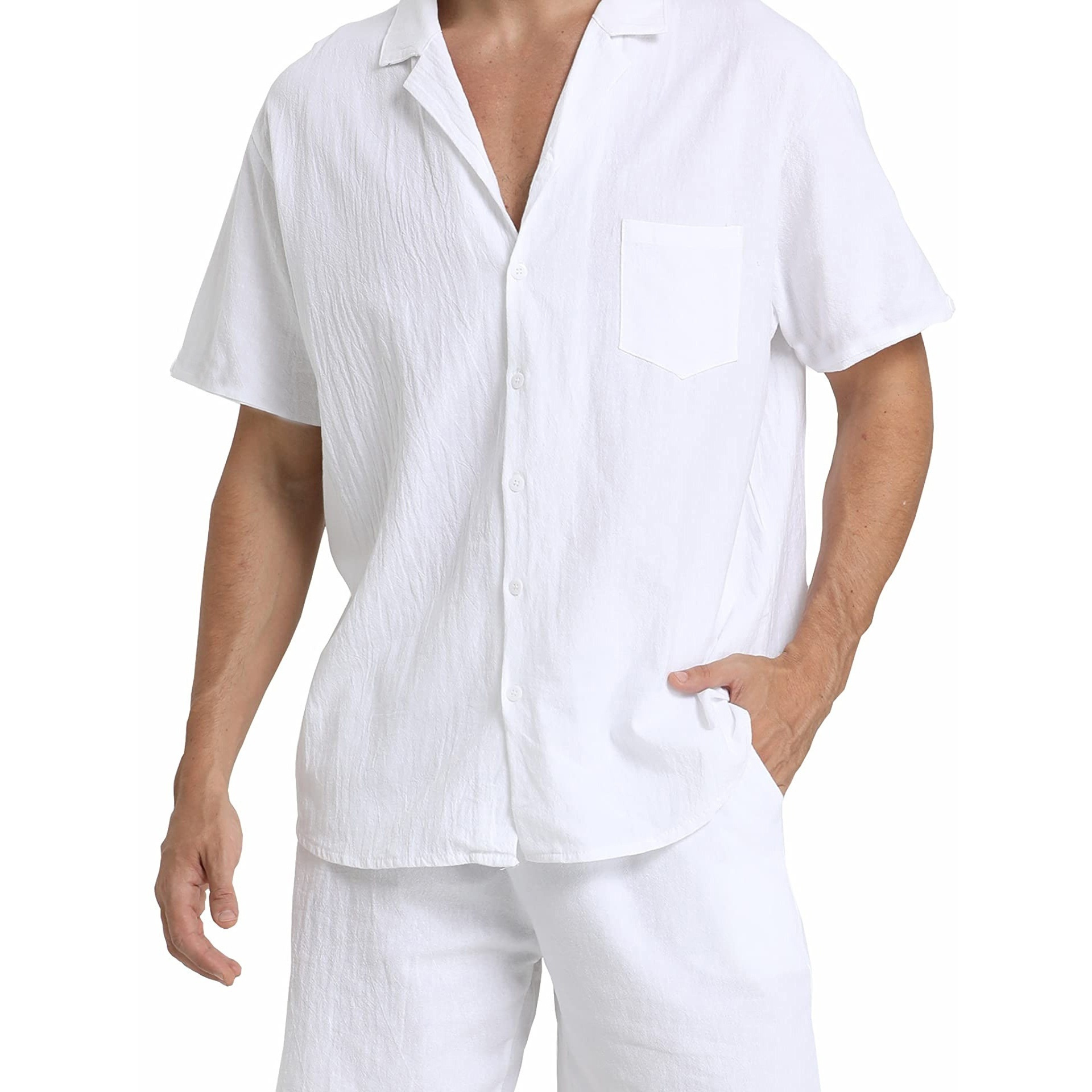 White linen short set hot sale men's