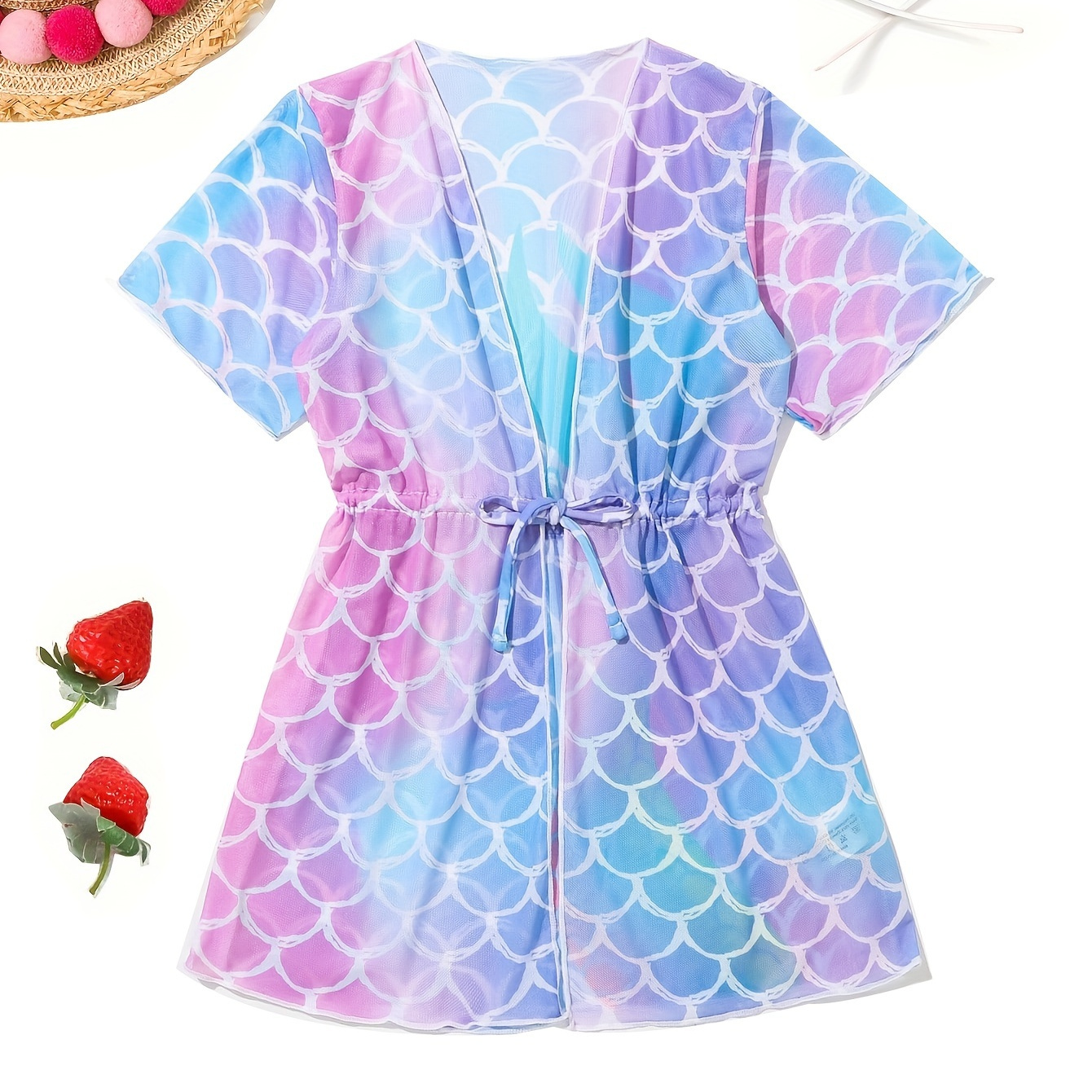 

Sweet Toddler Girls Gradient Fish Scale Graphic Swimwear Cover Up For Beach Vacation