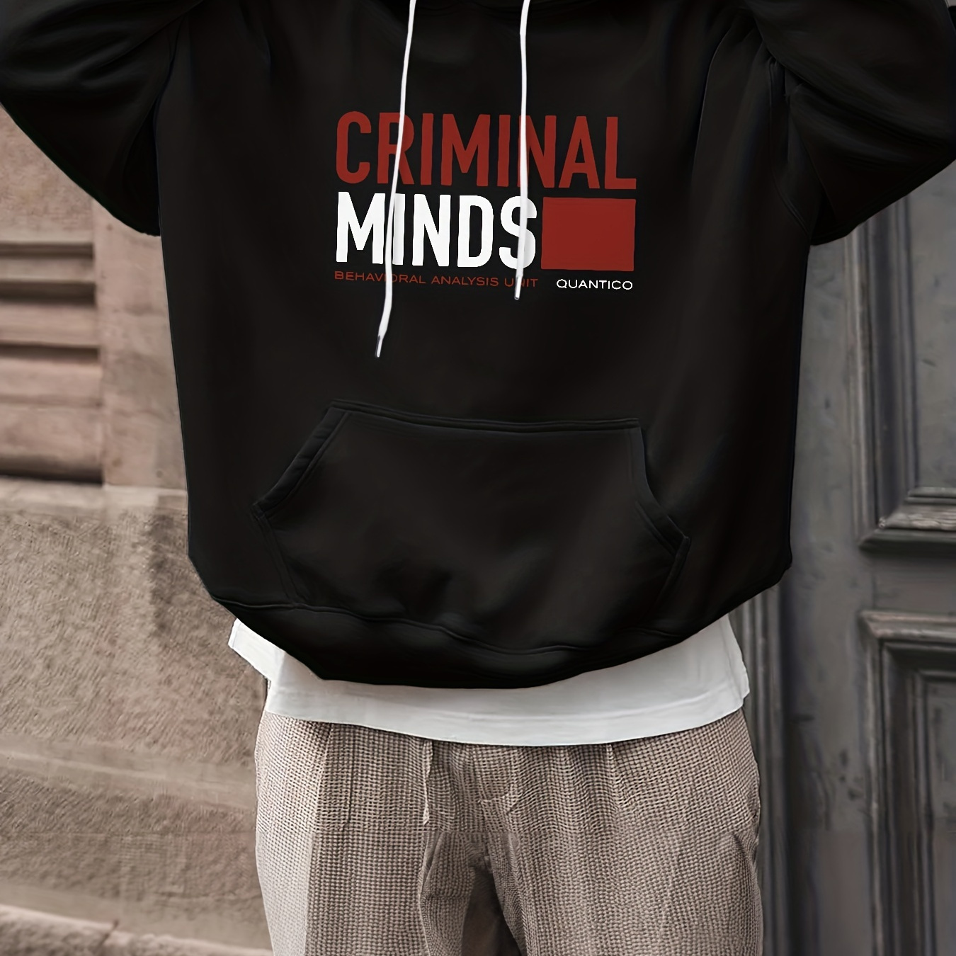 Plus Size Men's "Criminal Minds" Print Hooded Sweatshirt Oversized Hoodies Fashion Casual Tops For Spring/autumn, Men's Clothing