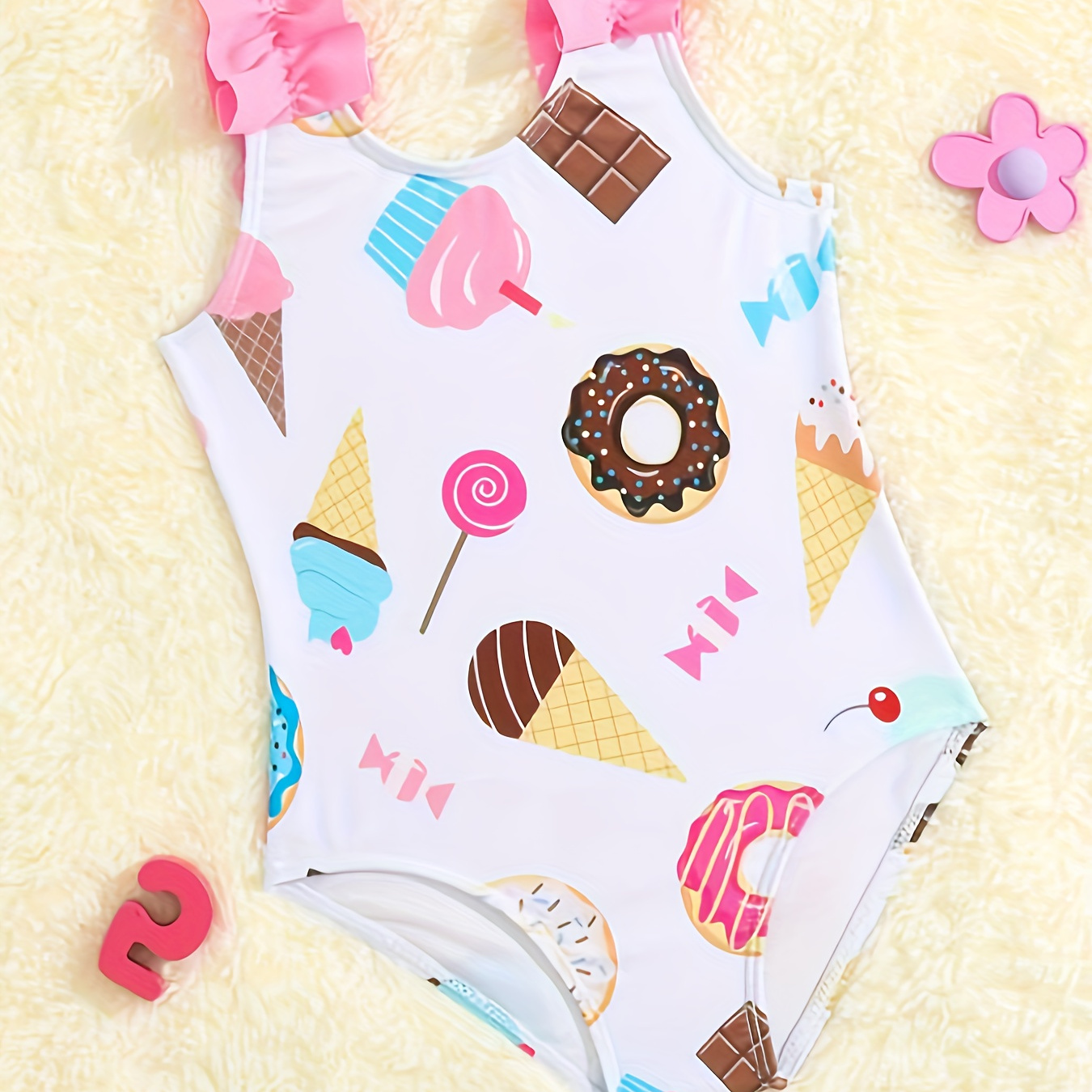 

Cartoon Ice Cream Graphic 1-piece Swimsuit Girls Summer Clothes - Perfect For Hawaii Vacation