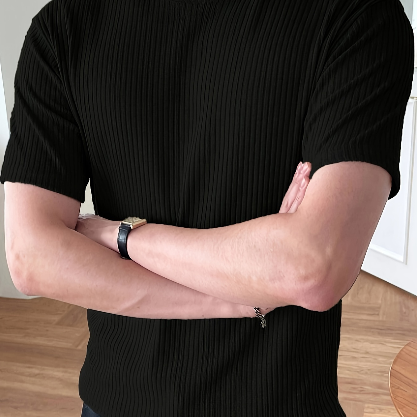 

Men's Summer Classic Fashion, Ribbed And Knit Crew Neck And Short Sleeve T-shirt In Solid Color, Breathable And Comfy Tops For Daily And Outdoors Wear