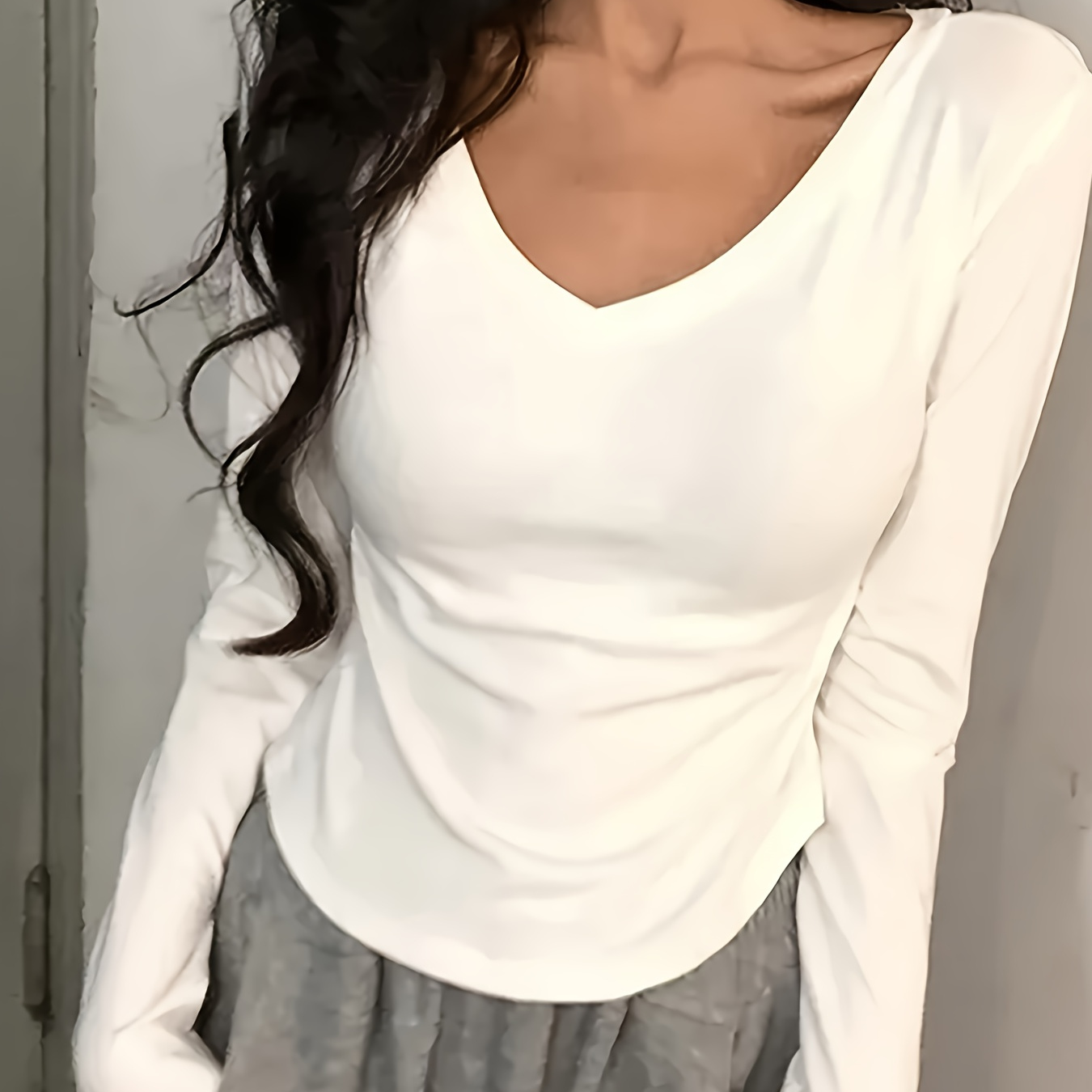 

Y2k Style V-neck Long Sleeve T-shirt