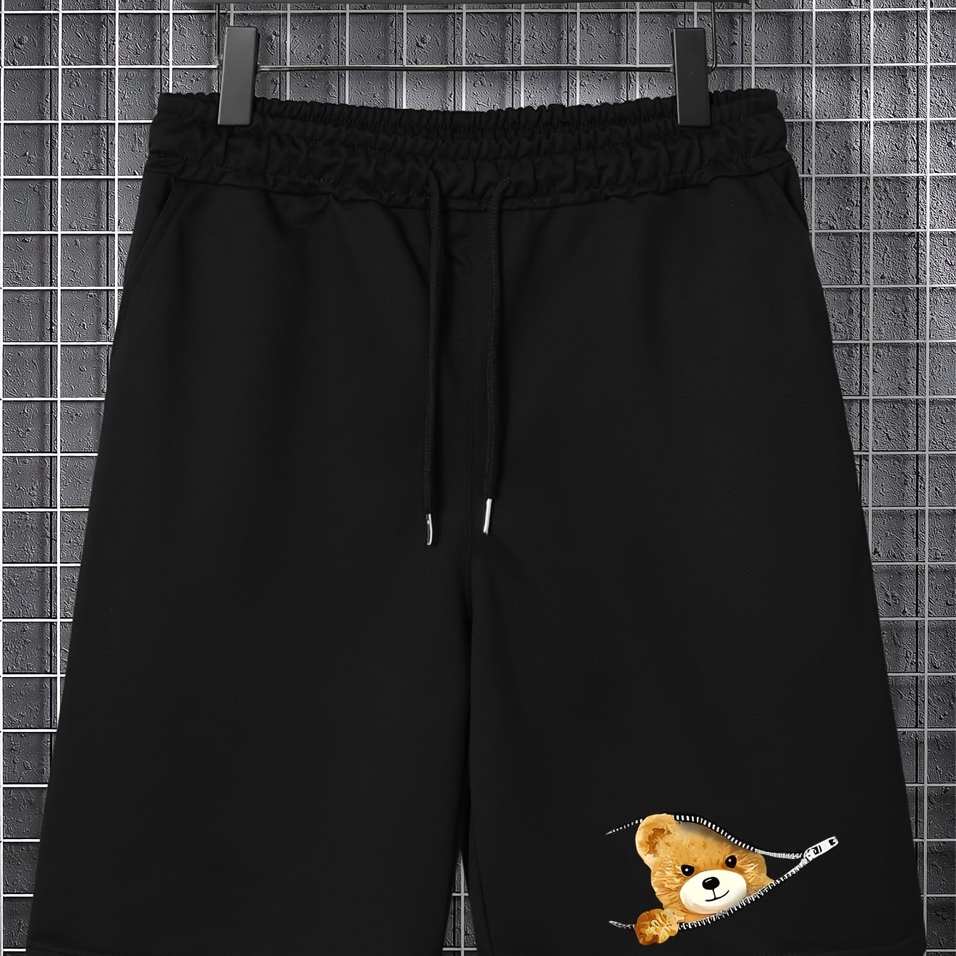 

Cute Bear With Zipper Print Men's Drawstring Pants Loose Casual Trousers Simple Style Comfy Shorts For Spring Summer Outdoor Fitness