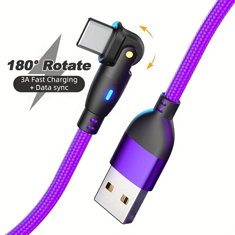 

3a Usb Type C Cable Fast Charging 180 Degrees Rotate Cable For Vr Google Moto Phone Charger Type-c Data Transfer Wire Cord L Shape And Straight 2in1