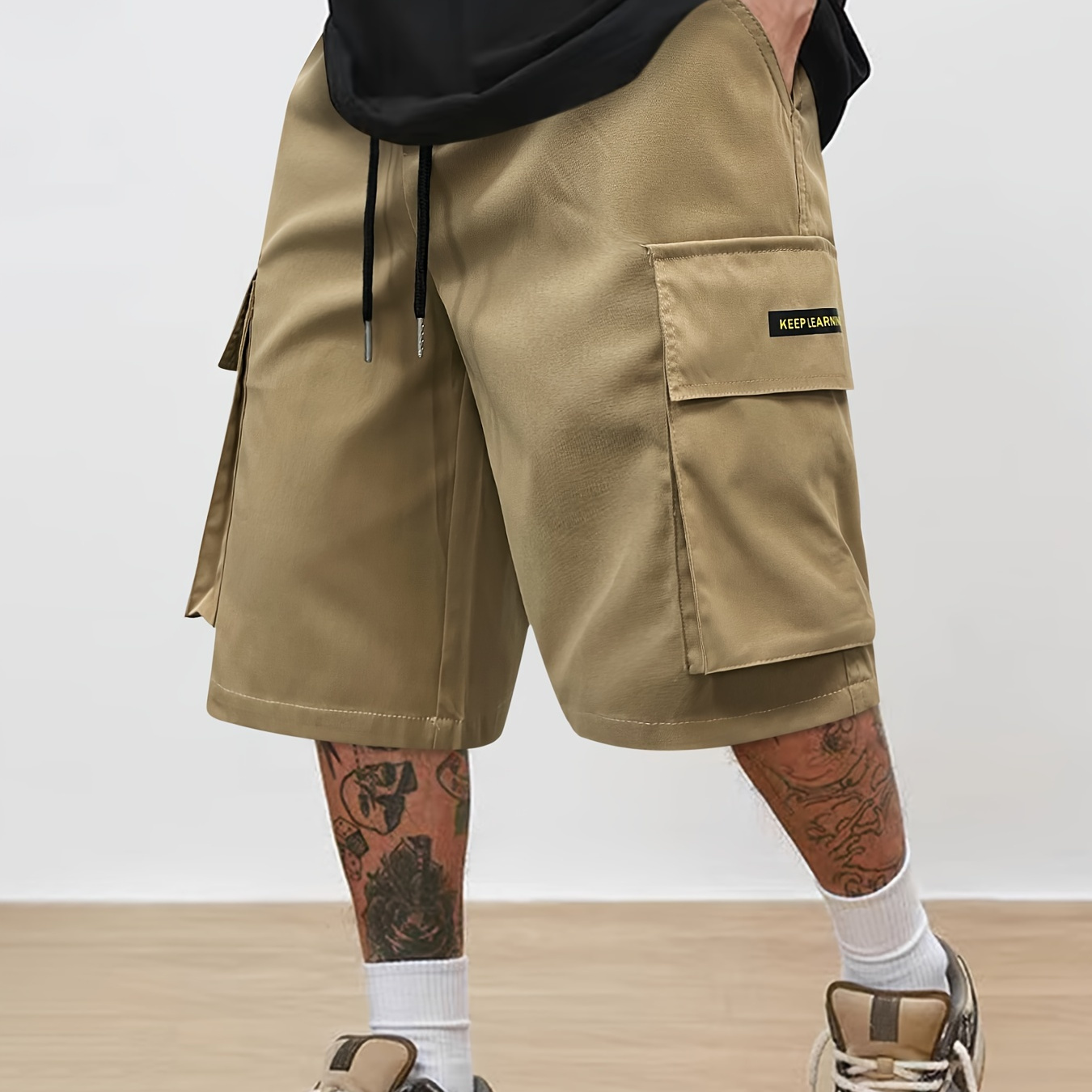 

Casual Solid Men's Loose Fit Waist Cargo Shorts With For Summer Outdoor And Work