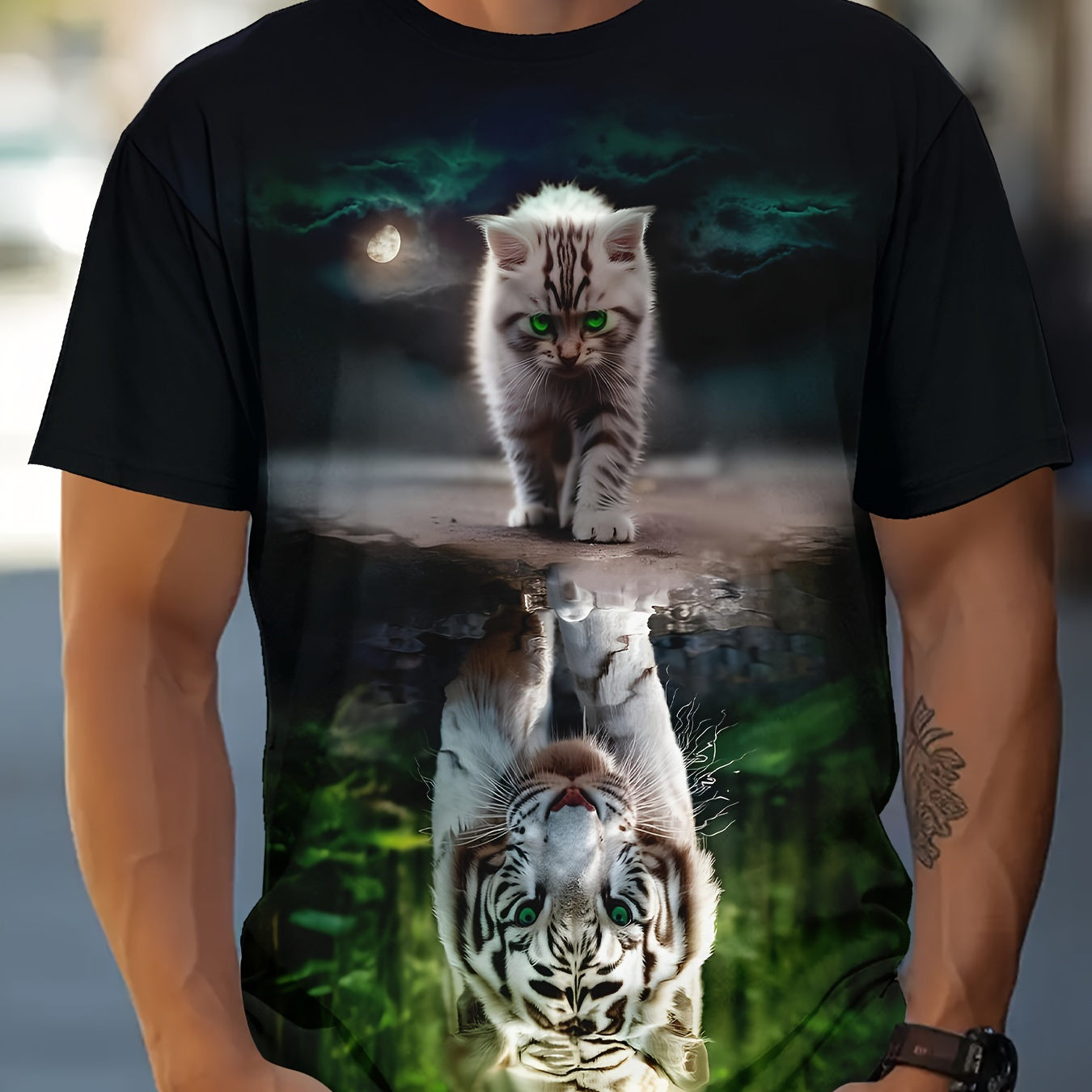 

Men's Cat Print T-shirt, Casual Short Sleeve Crew Neck Tee, Men's Clothing For Outdoor