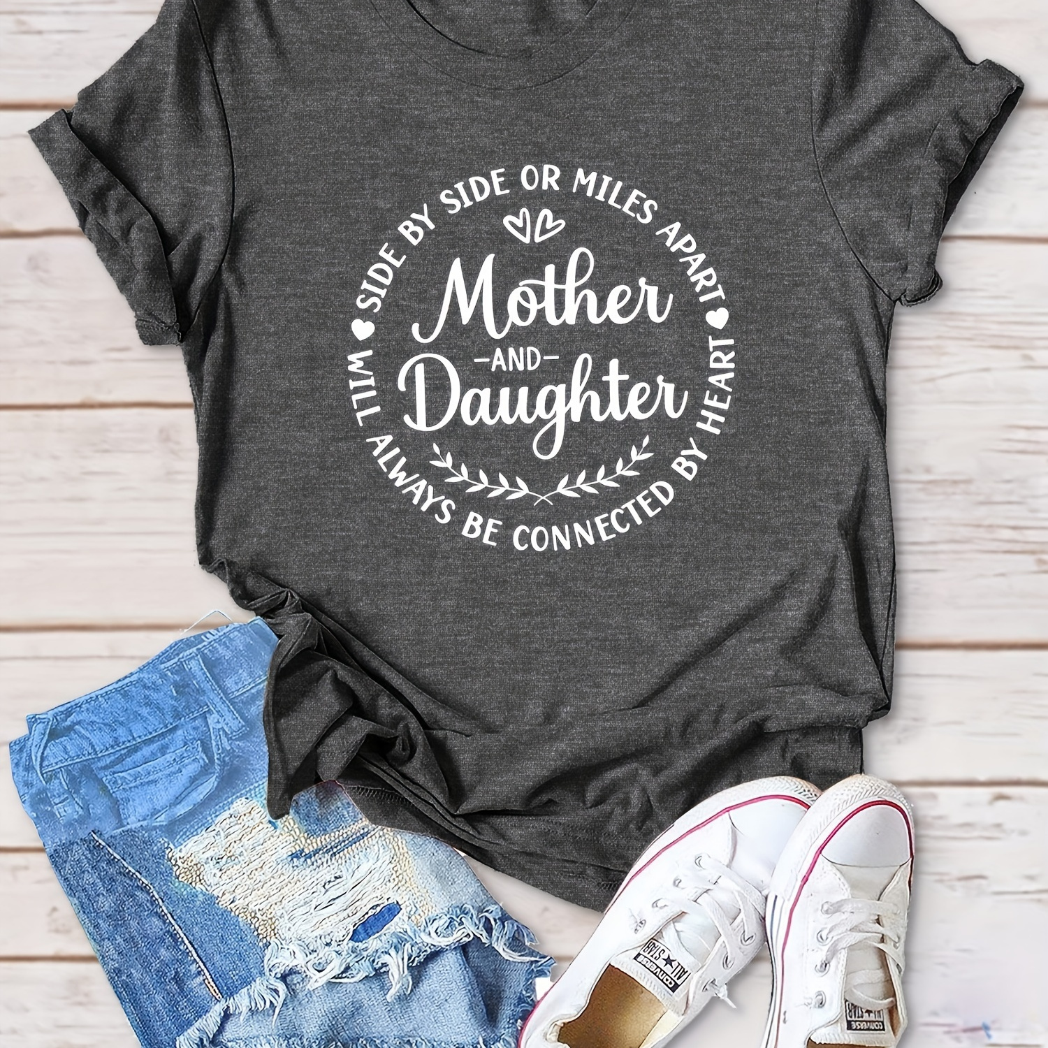 

Day Print T-shirt - Casual Crew Neck, Short Sleeve Top For Women, Breathable Polyester , Machine Washable