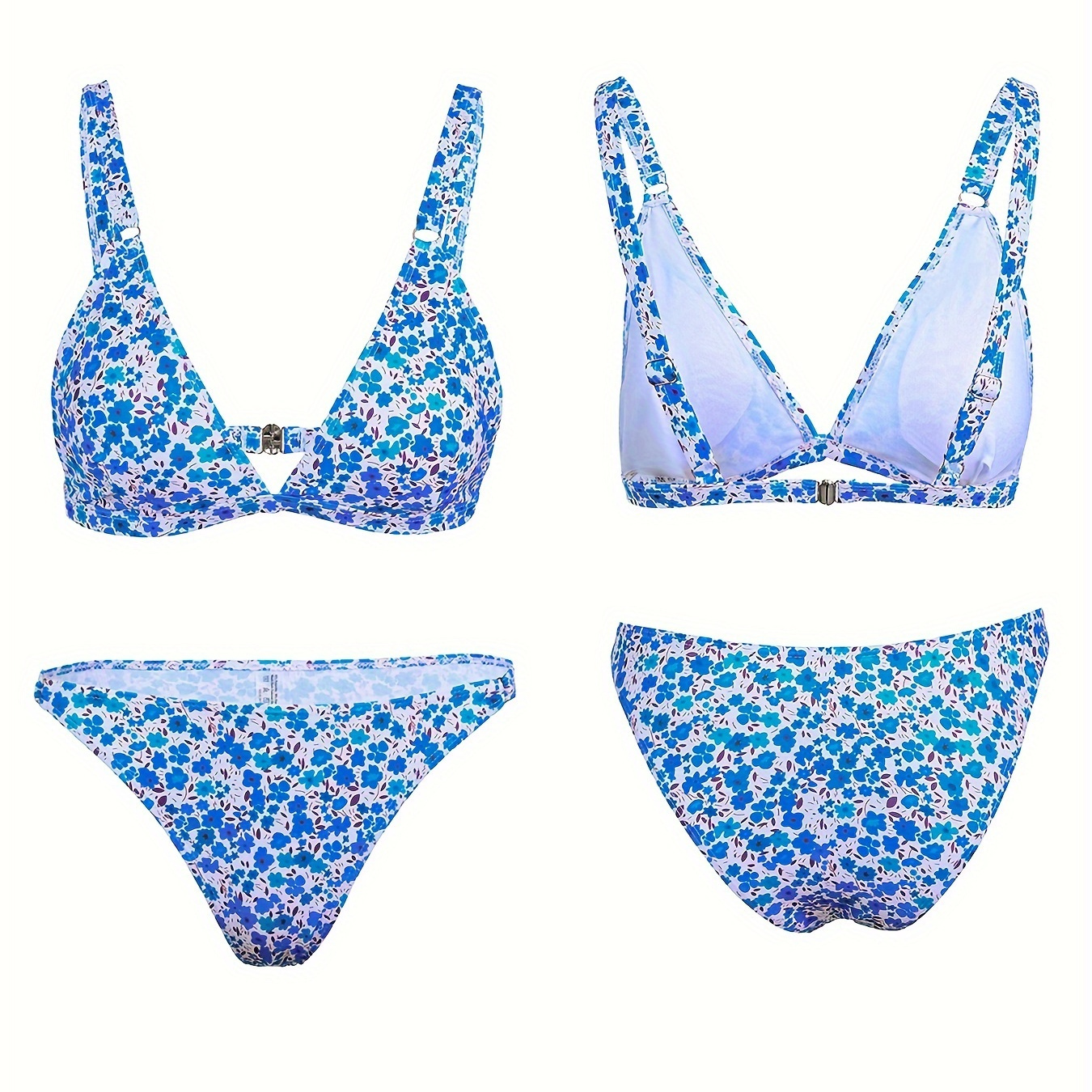 

Floral Pattern 2 Piece Set Bikini, V Neck High Cut Sexy Swimsuits, Women's Swimwear & Clothing