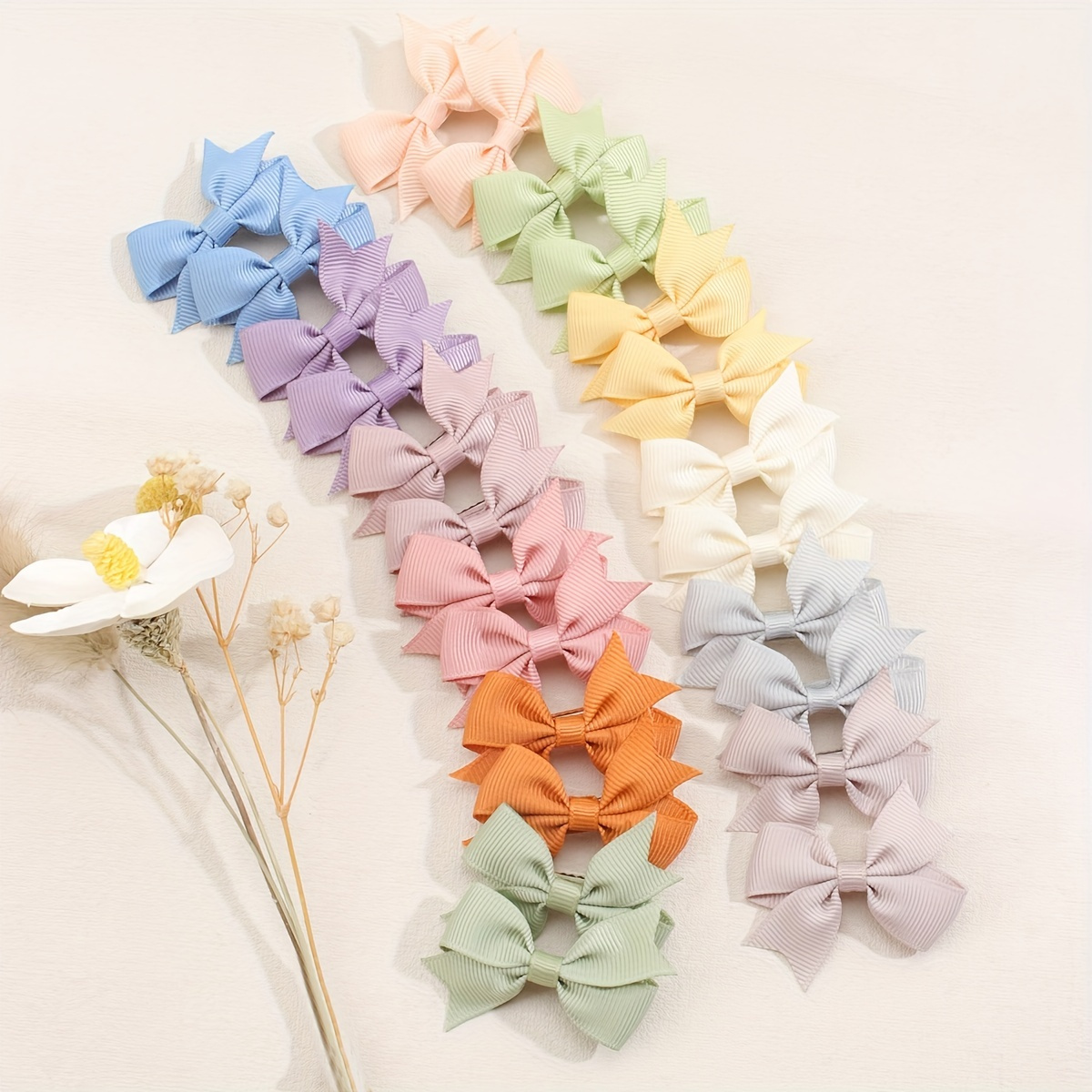 

24pcs Cute Colorful Ribbon Mini Bow Hair Clips Set - Easy Diy Decor For Girls' Hair!