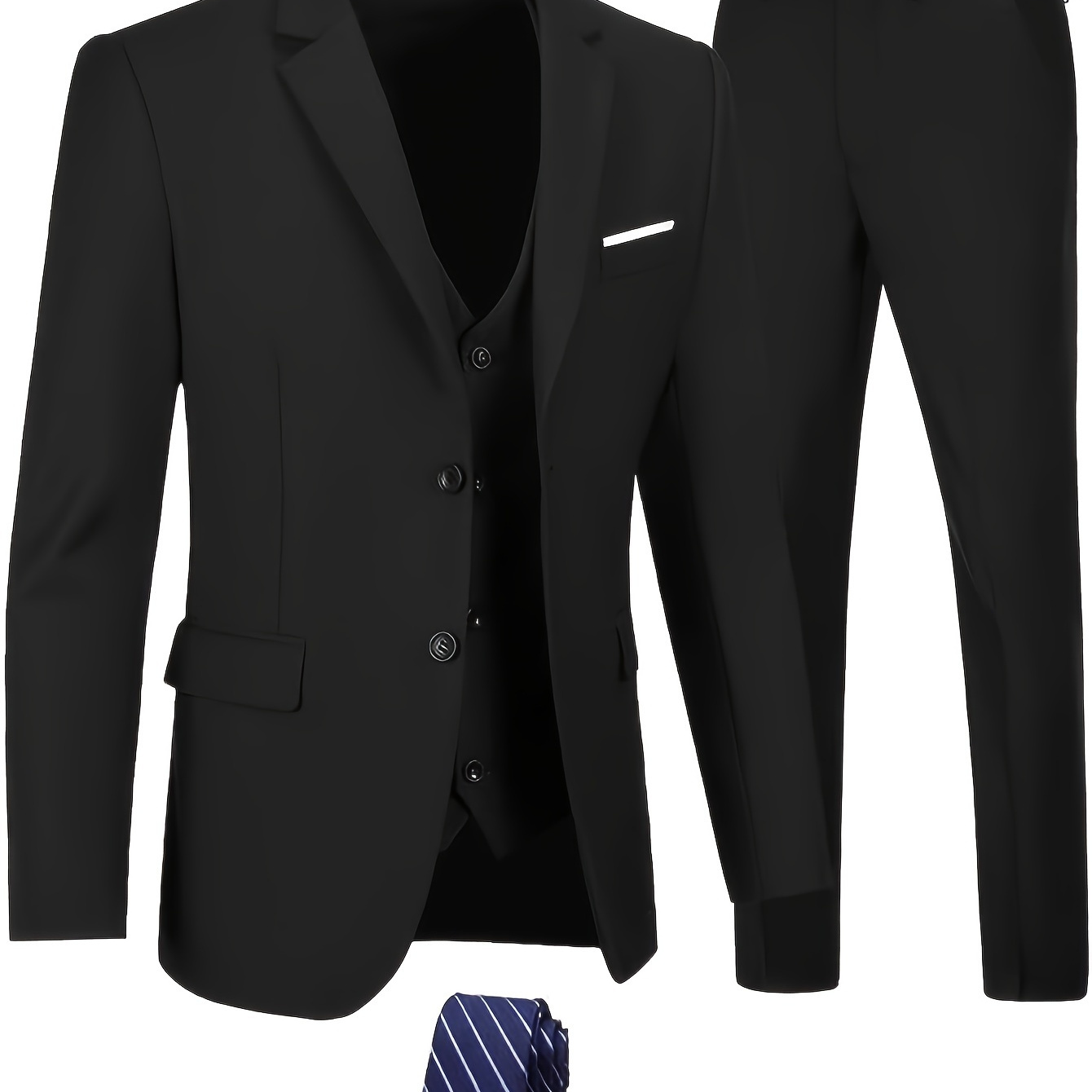 

Men's 4pcs Classic Dress Suit Set, Includes Blazer & Trousers & Vest & Black Tie, For Party & Performance & Formal Occasion