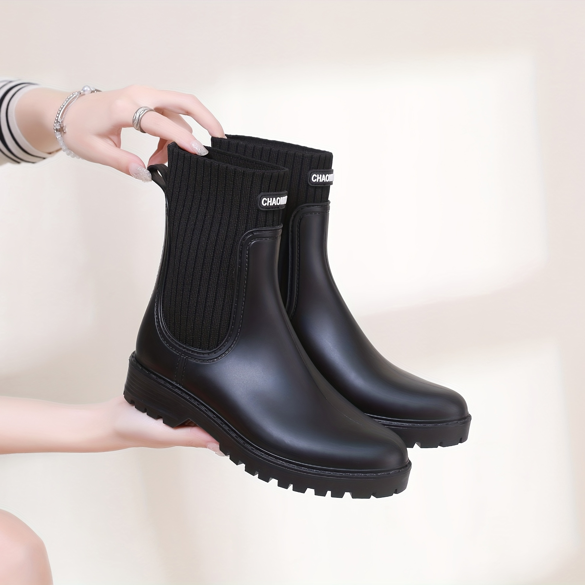 YUHAOTIN rain boots women waterproof ankle wellies women size 8 wide women  wellington boots wellington boots women wide calf rain boots for size 4  rubber boots for women Black 4: : Fashion