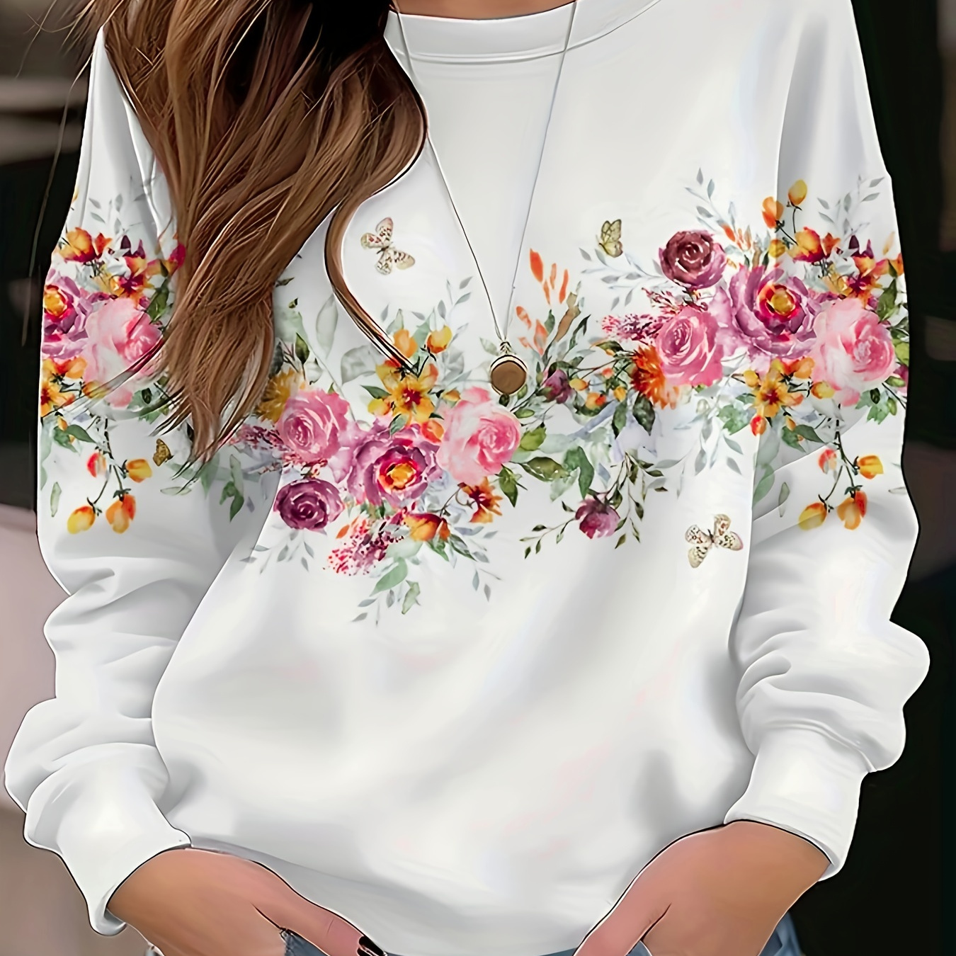 

Floral Print Loose Sweatshirt, Casual Long Sleeve Crew Neck Sweatshirt, Women's Clothing