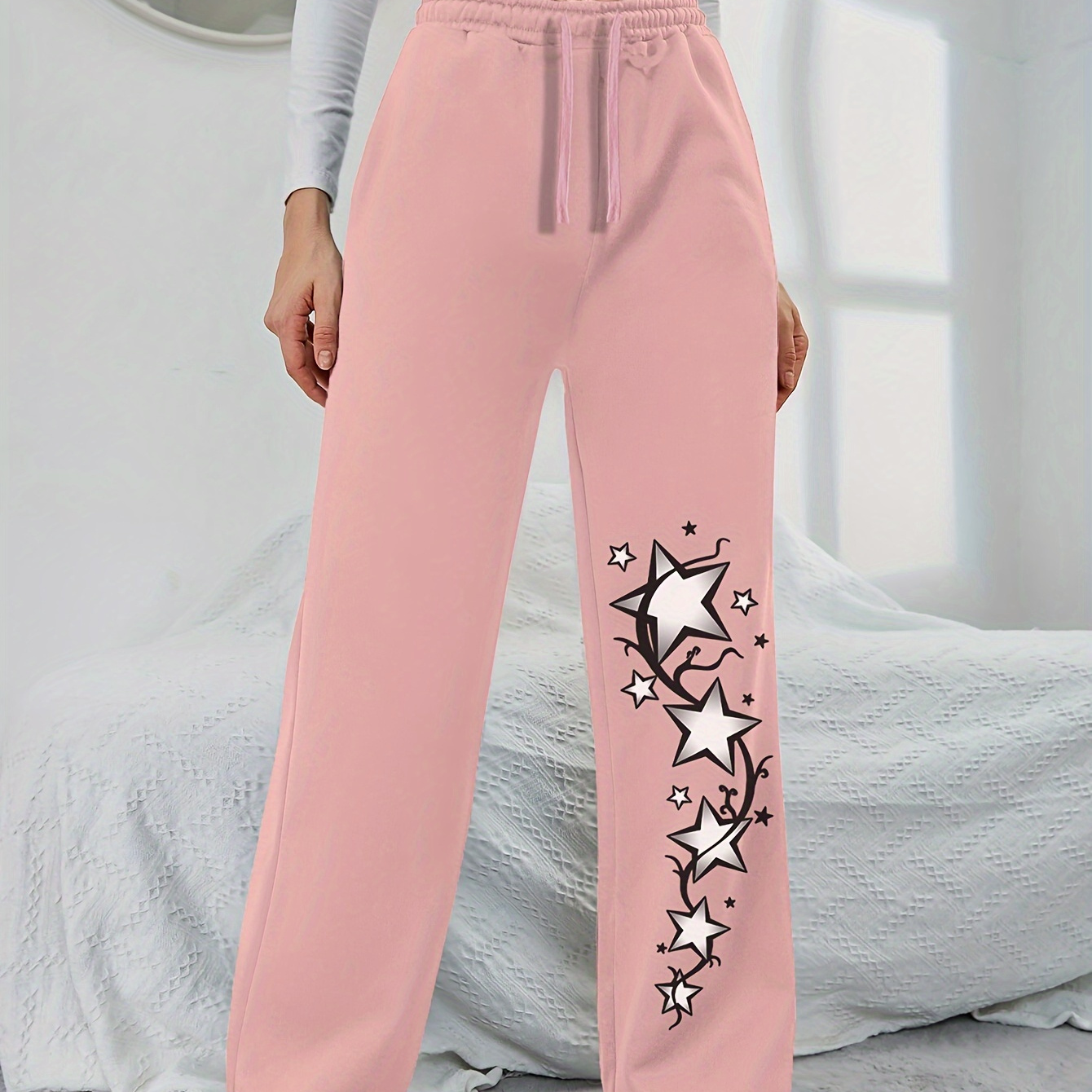 

Star Print Versatile Jogger Pants, Drawstring Elastic Waist Loose Fit Casual Sports Trousers, Women's Activewear