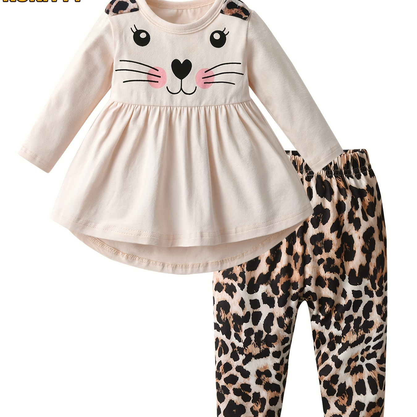 

Kukitty Baby Girl Clothes Infant Girls 2 Piece Long Sleeve Ruffle Cartoon Cat Outfits Set