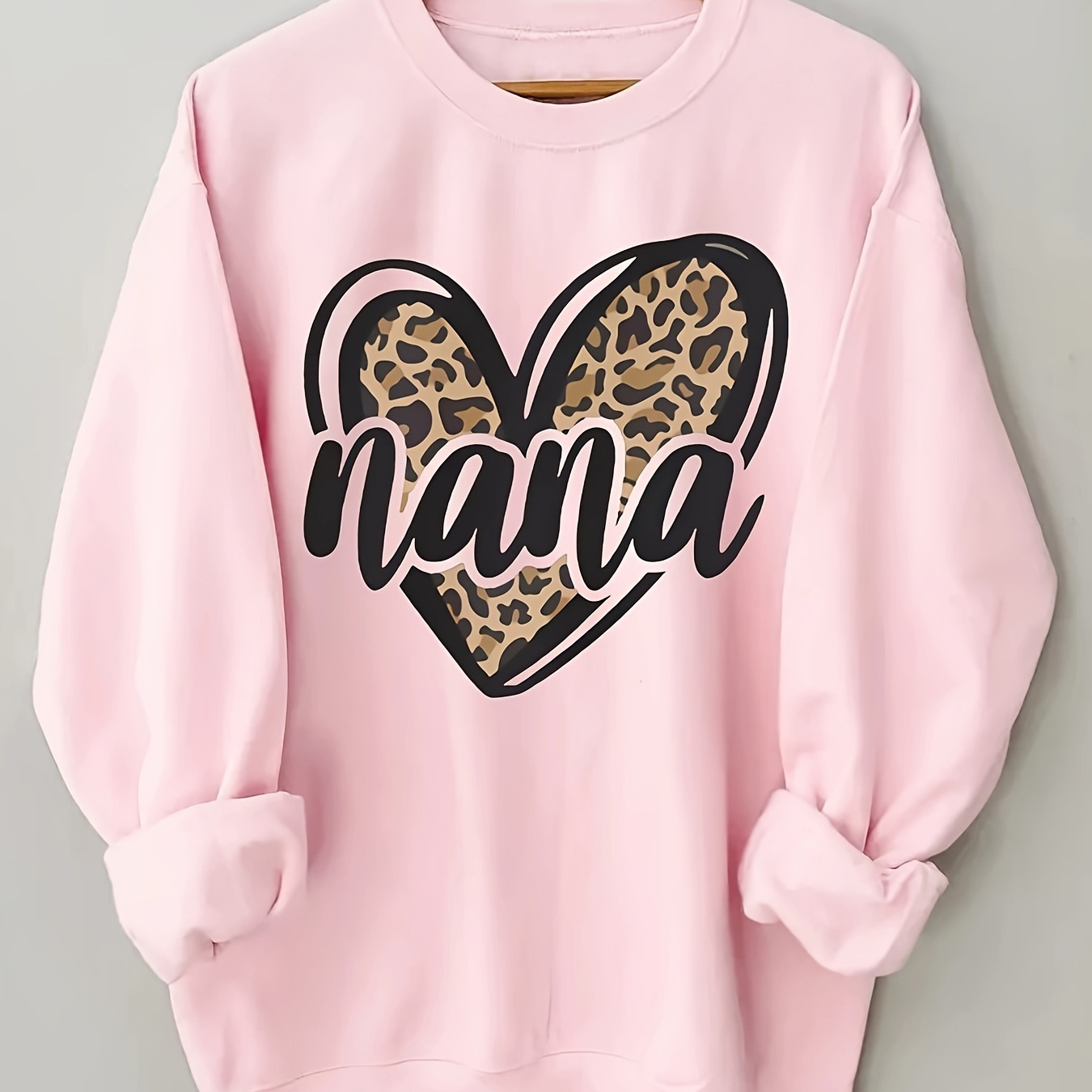 

Nana Print Long Sleeve Sweatshirt, Crew Neck Casual Sweatshirt For Fall & Winter, Women's Clothing