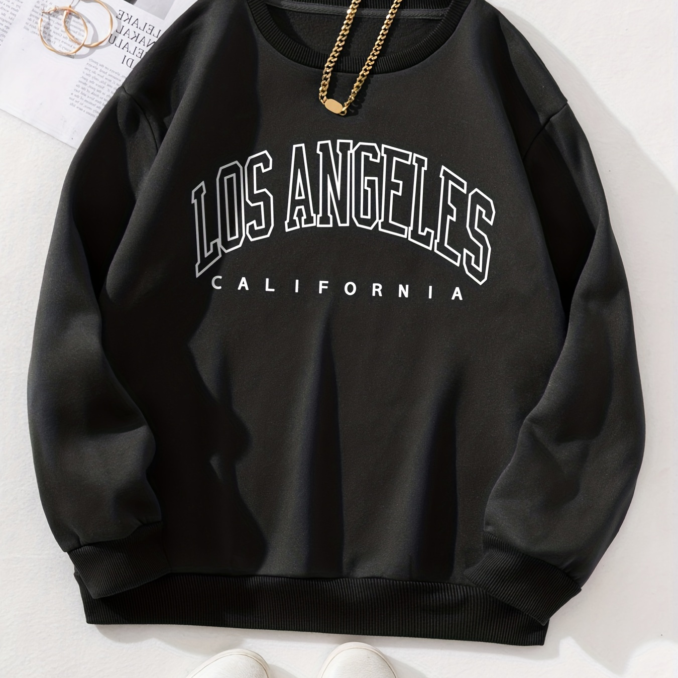 

California Print Crew Neck Pullover Sweatshirt, Casual Long Sleeve Sweatshirt For Spring & Fall, Women's Clothing