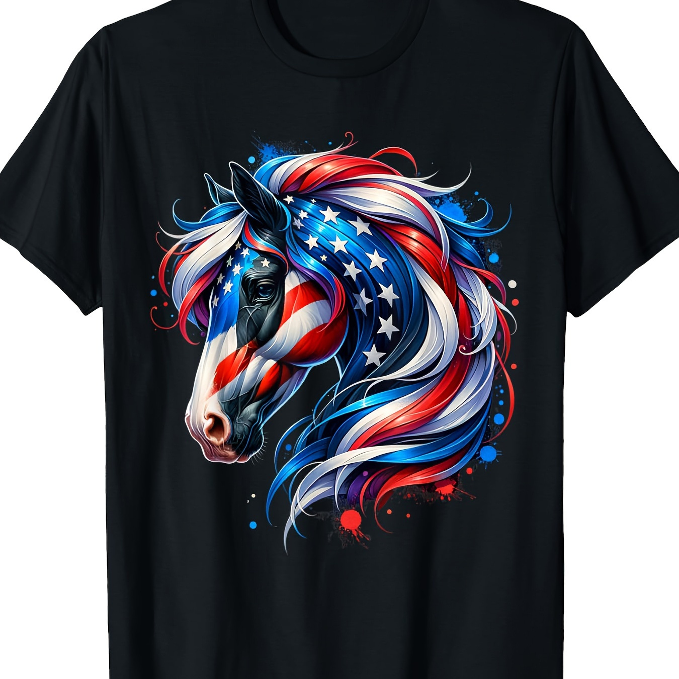 

Horse Patriotic Horse Graphic American Flag T-shirt 220g 100% Cotton T-shirt