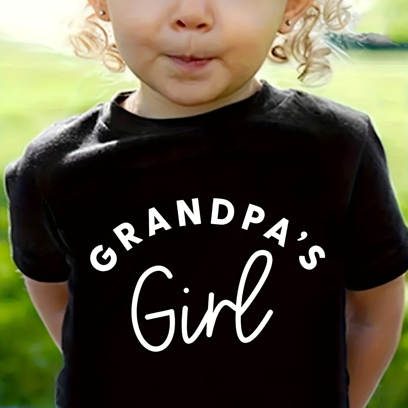 

grandpa's Girl" Letter Print Creative T-shirts, Soft & Elastic Comfy Crew Neck Short Sleeve Tee, Girls' Daily Wear Top